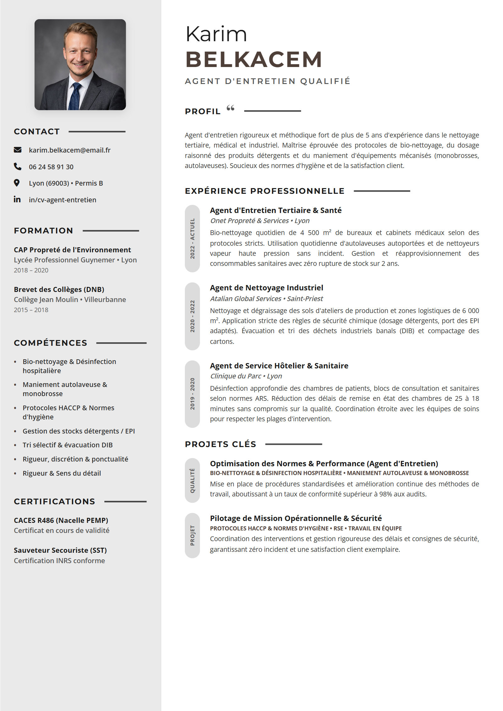 Exemple de CV Agent d'Entretien (Modèle Professionnel - Format A4)