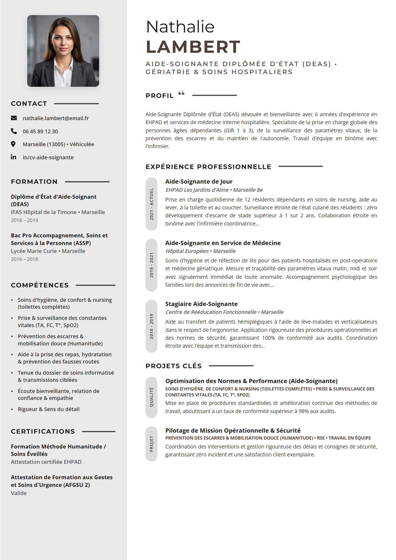 Exemple de CV Aide-Soignante (Modèle Professionnel - Format A4)