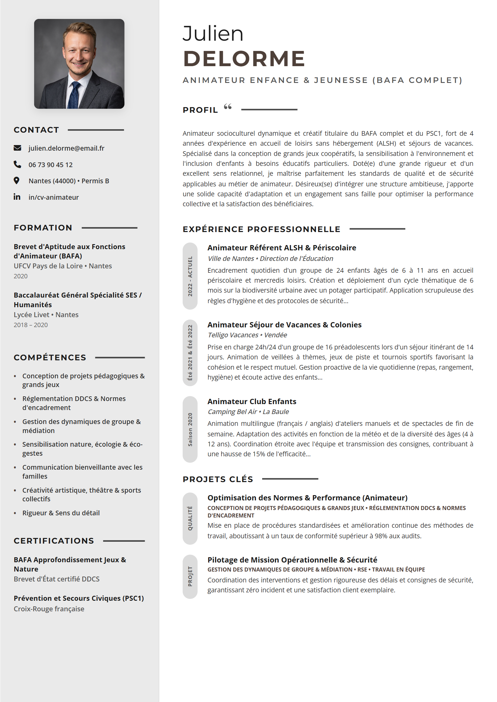 Exemple de CV Animateur (Modèle Professionnel - Format A4)