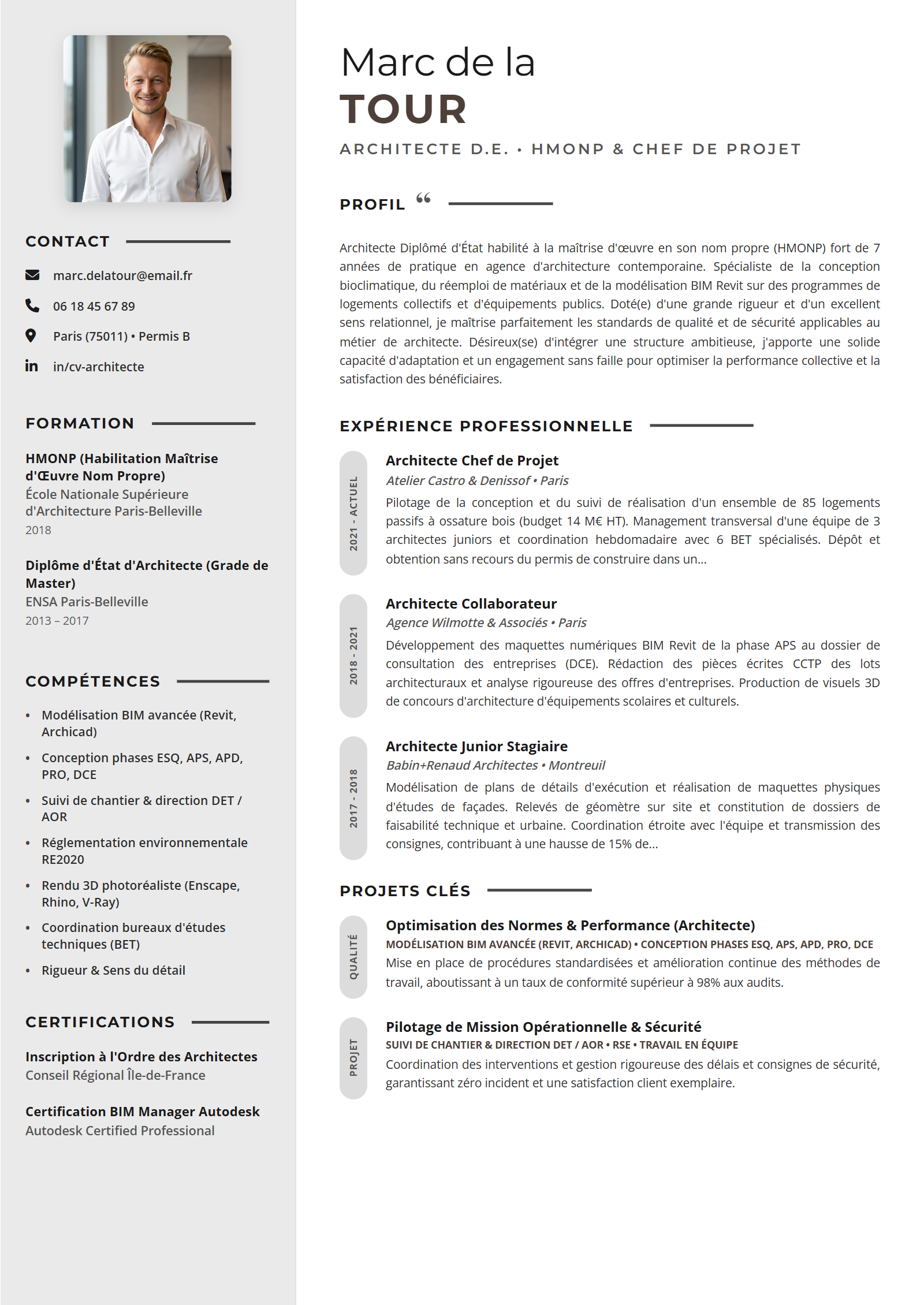 Exemple de CV Architecte (Modèle Professionnel - Format A4)