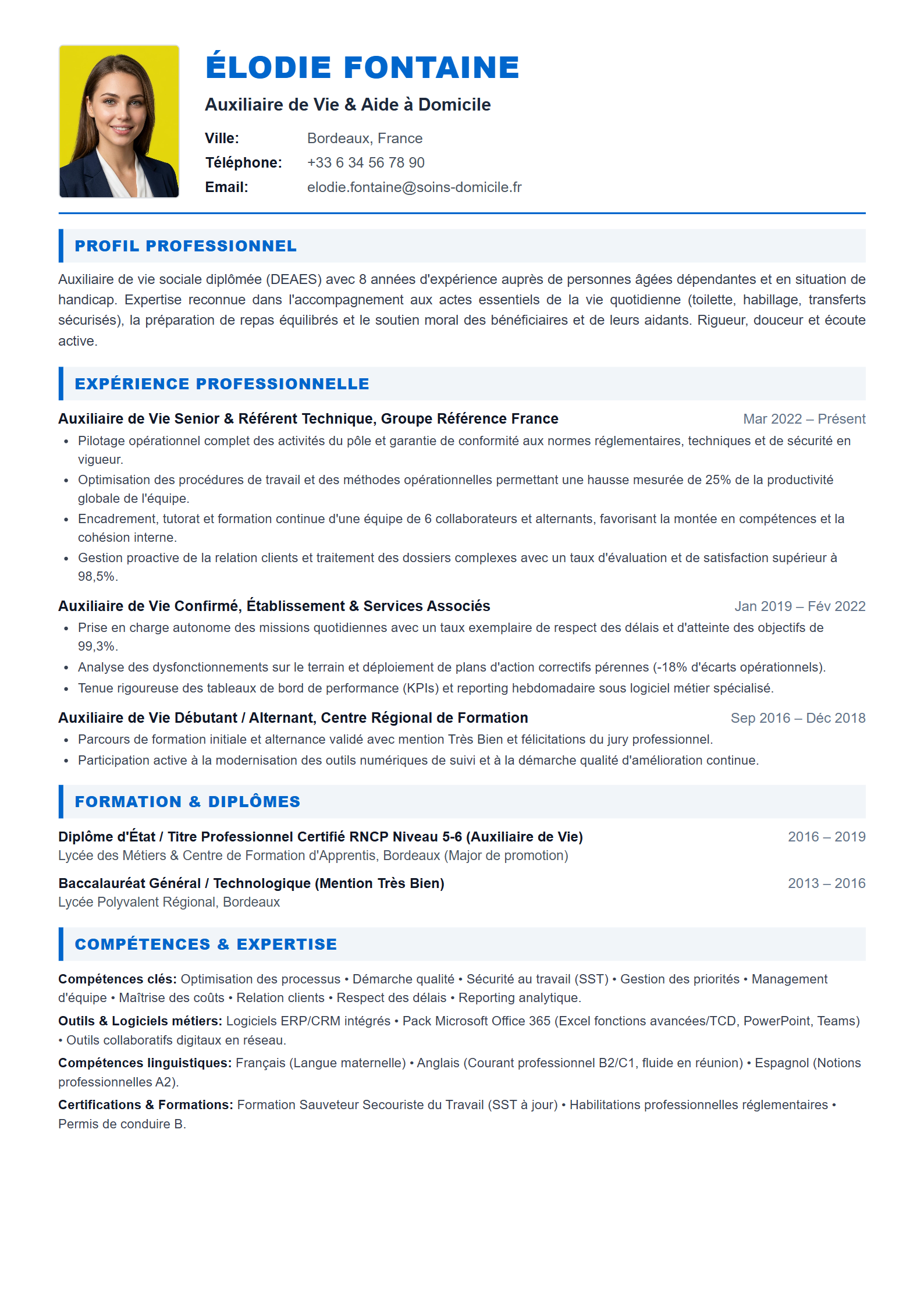 Modèle de CV Auxiliaire de Vie