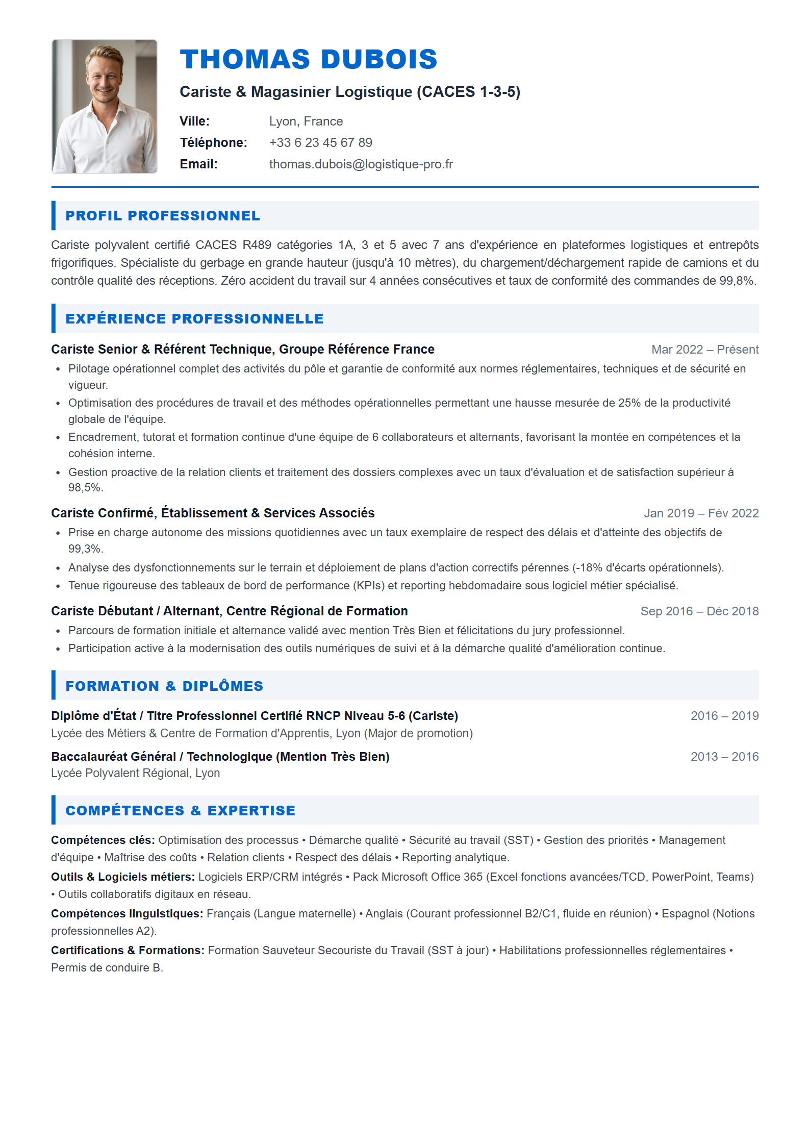 Modèle de CV Cariste