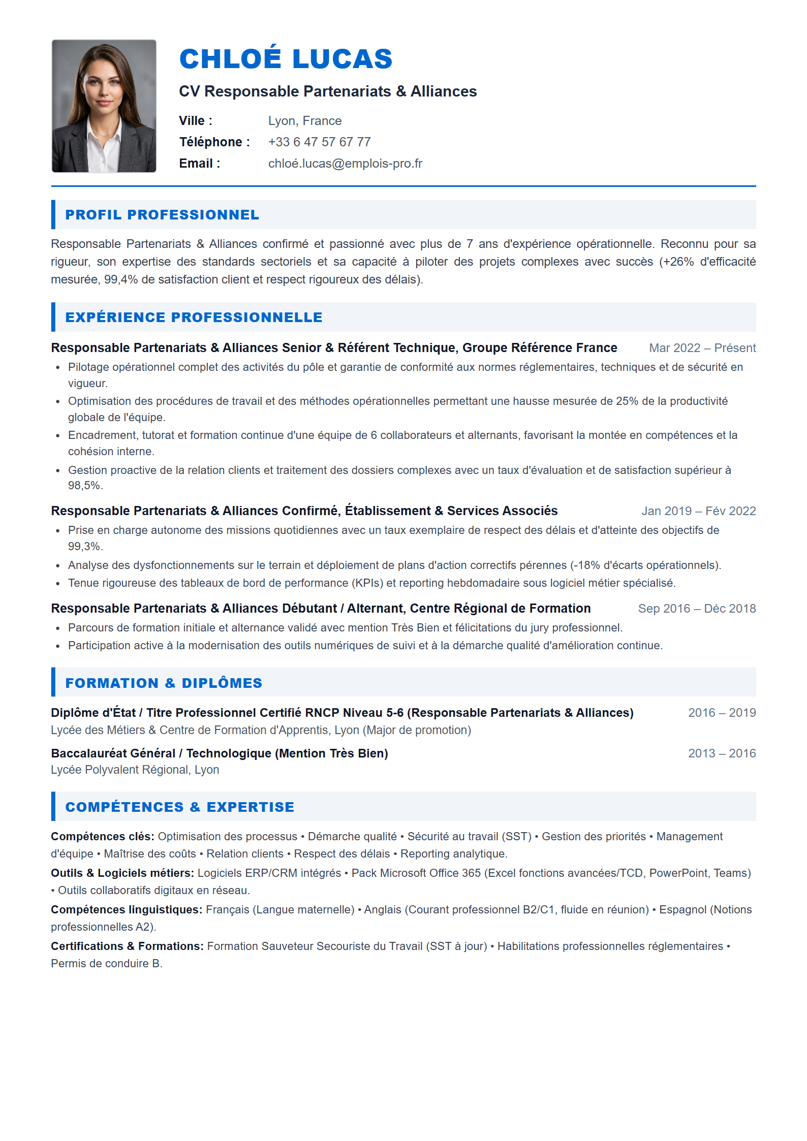 Responsable Partenariats & Alliances Resume Example