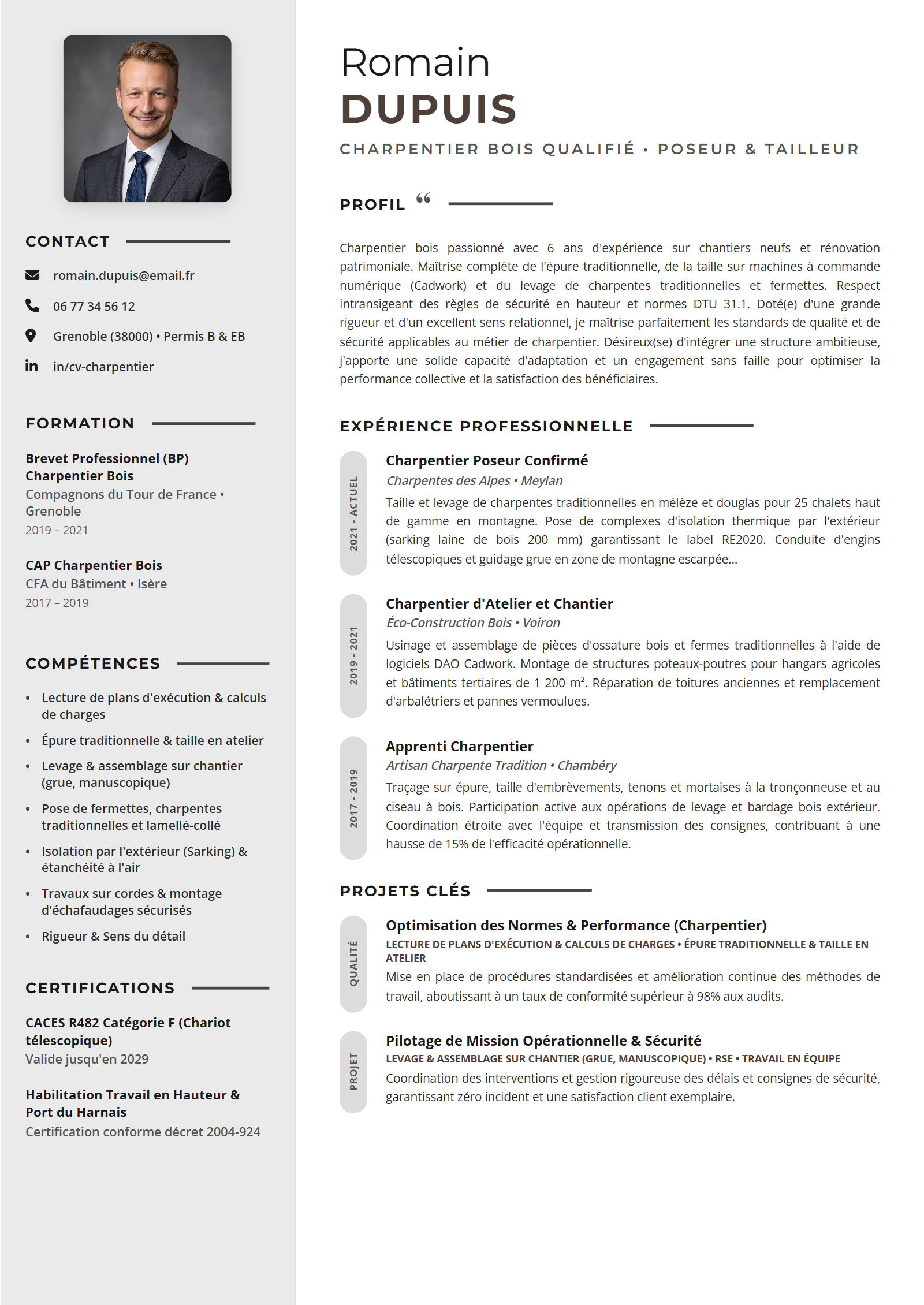 Exemple de CV Charpentier (Modèle Professionnel - Format A4)