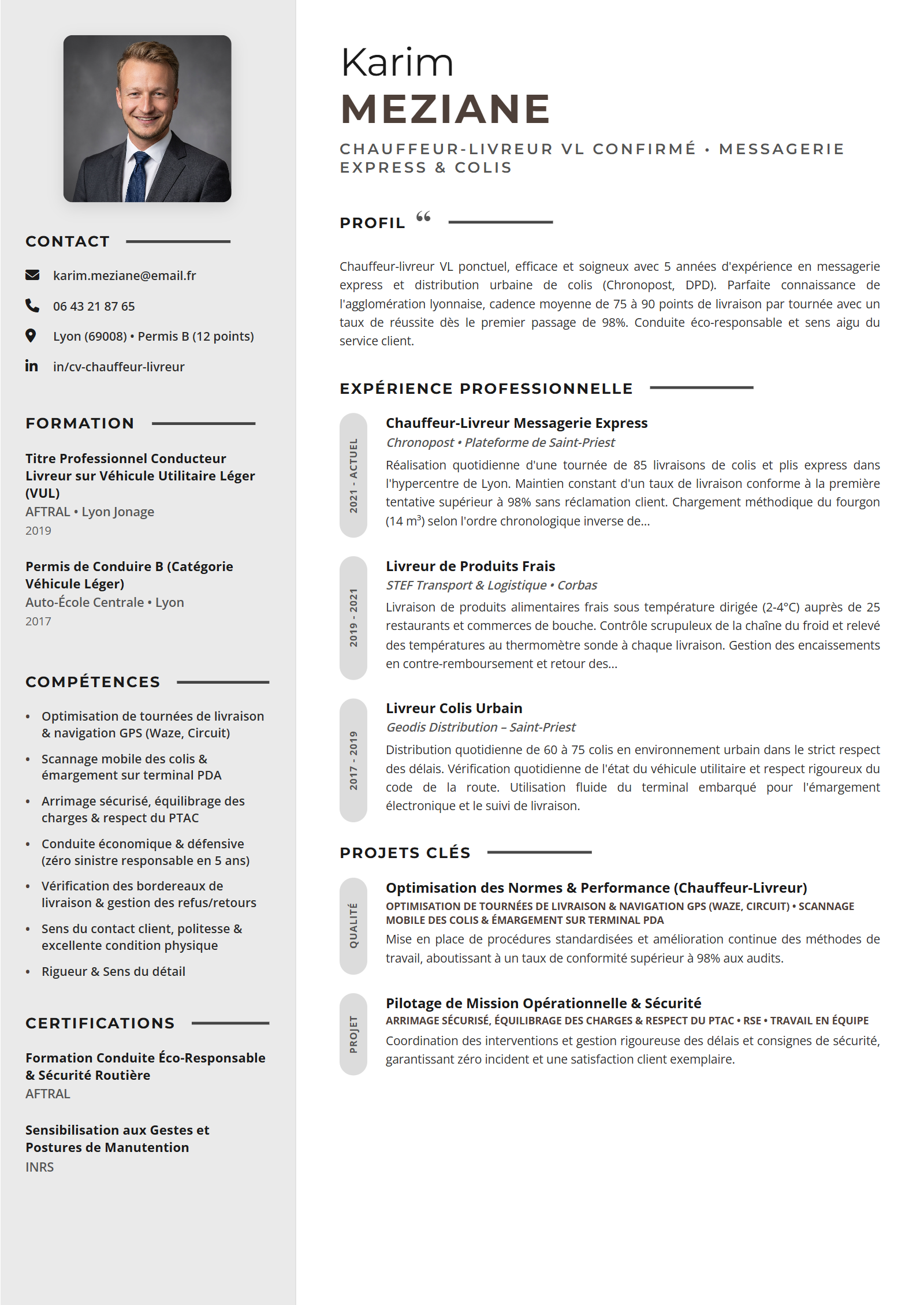 Exemple de CV Chauffeur-Livreur
