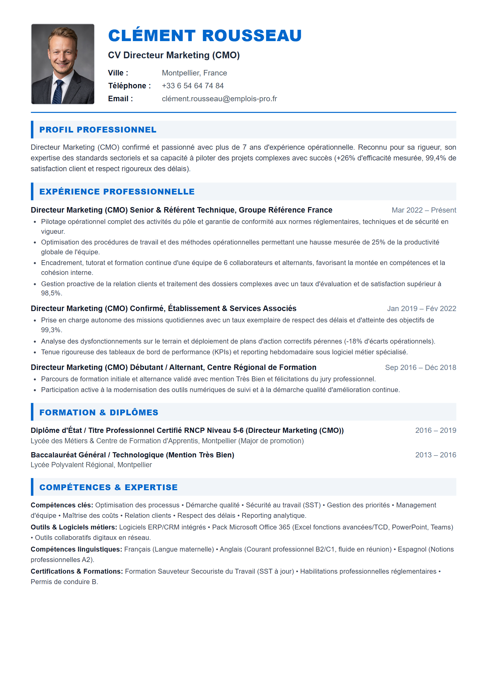 Directeur Marketing (CMO) Resume Example