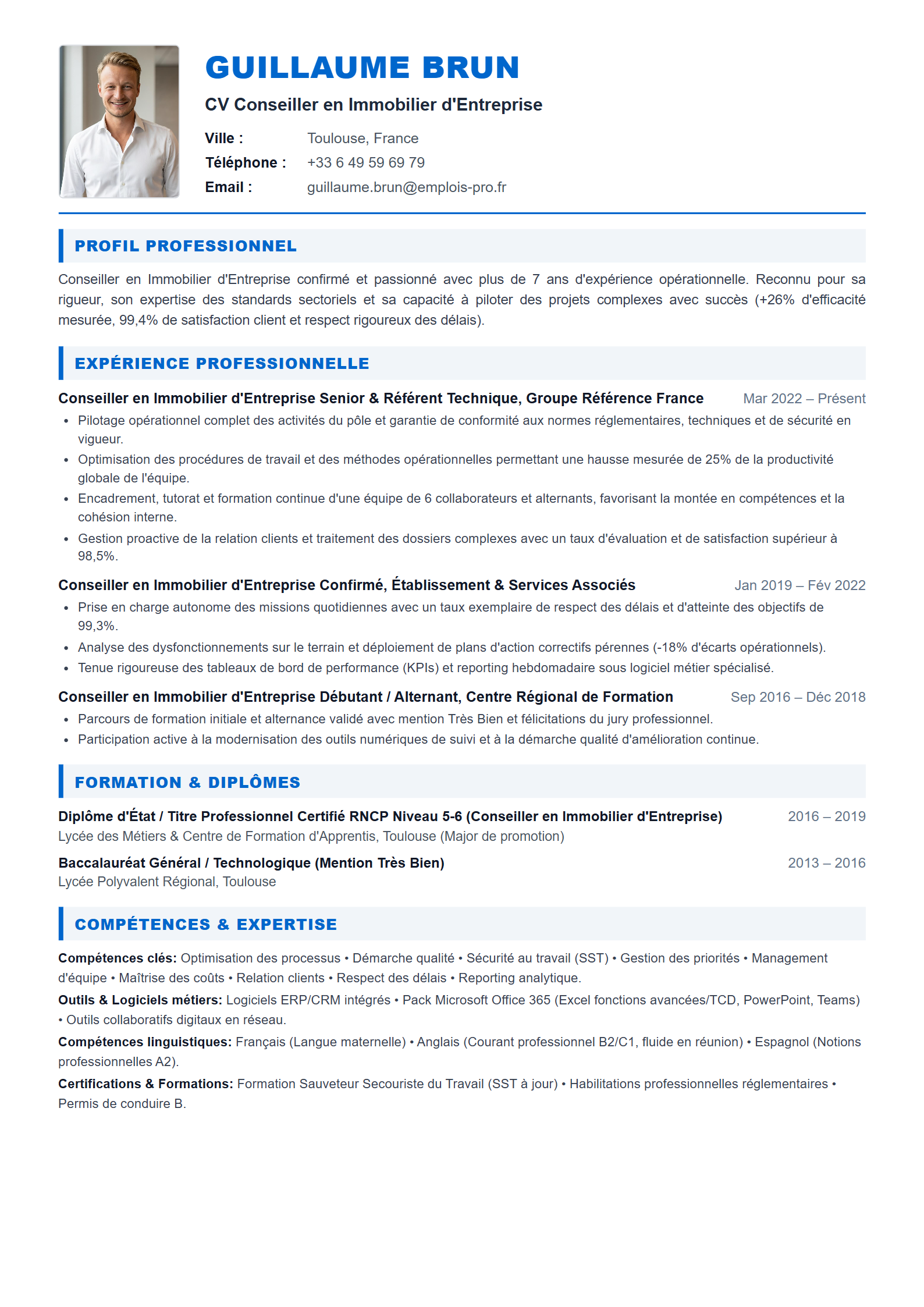 Conseiller en Immobilier d'Entreprise Resume Example