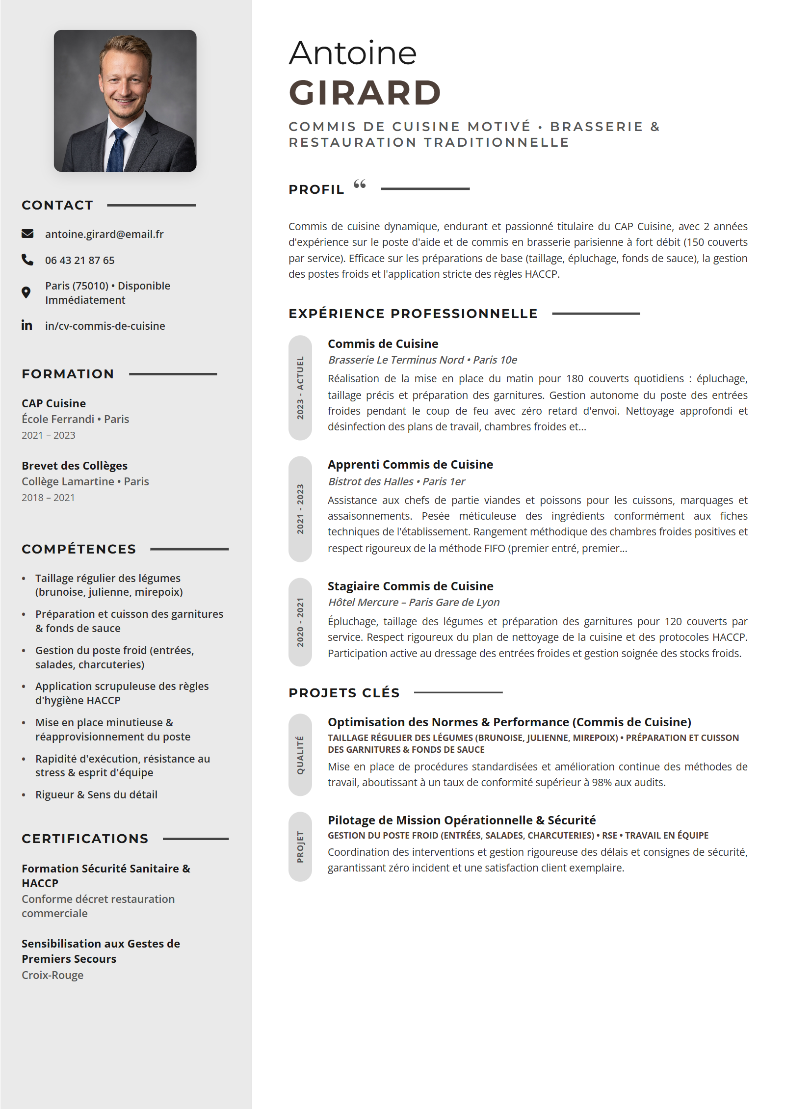 Exemple de CV Commis de Cuisine
