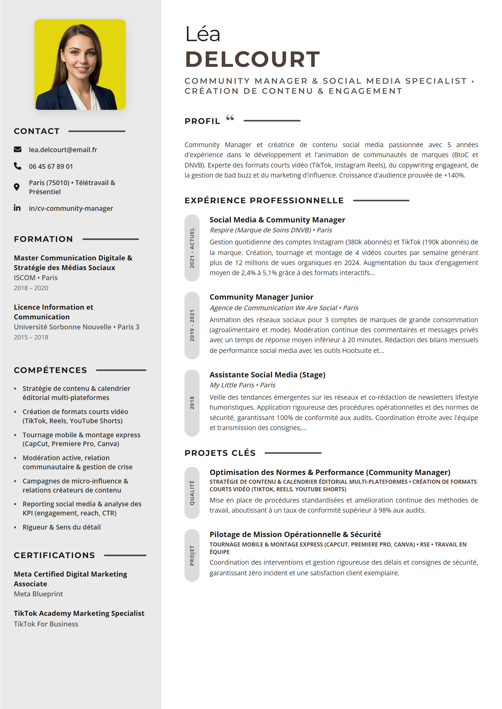 Exemple de CV Community Manager (Modèle Professionnel - Format A4)