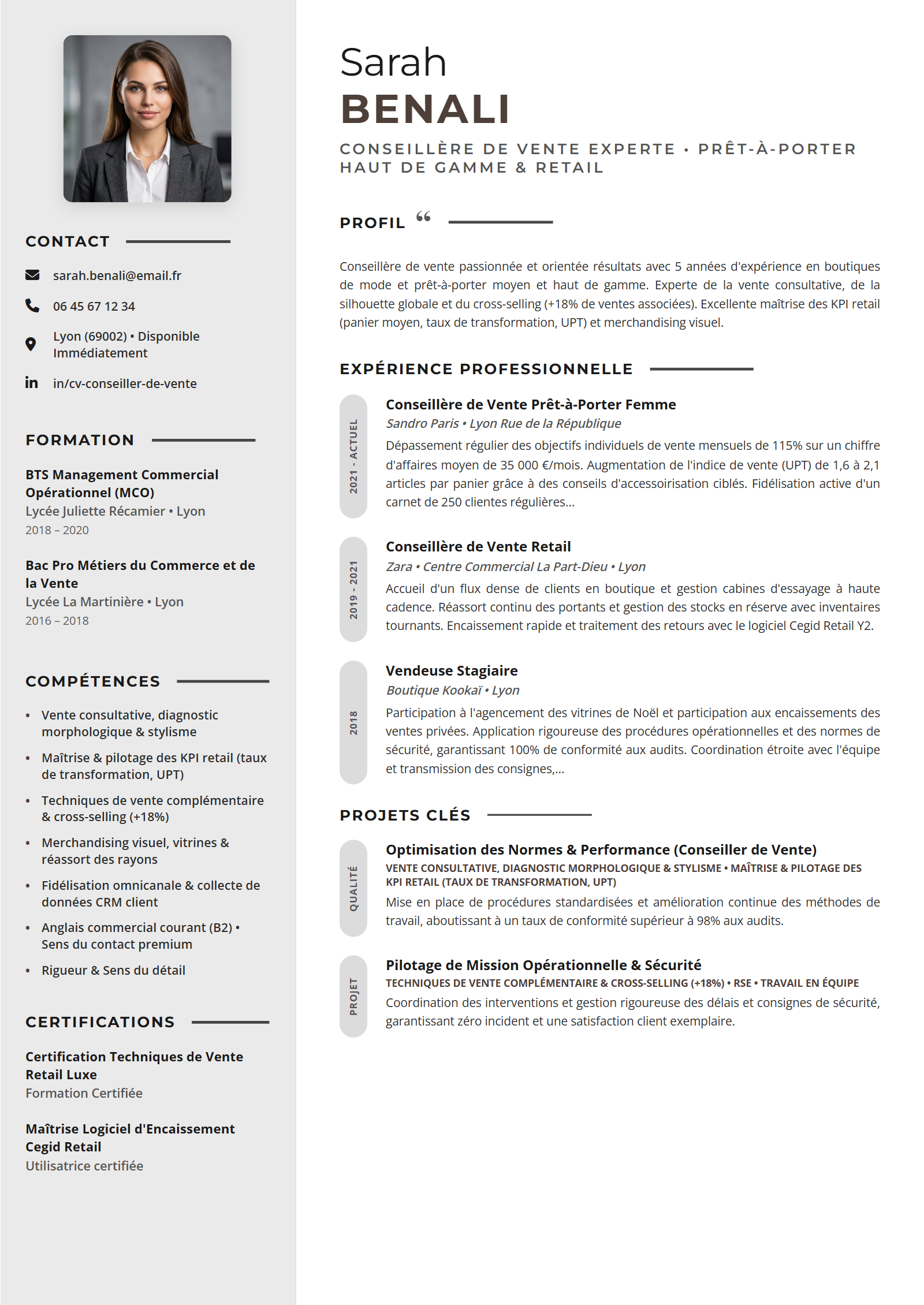 Exemple de CV Conseiller de Vente