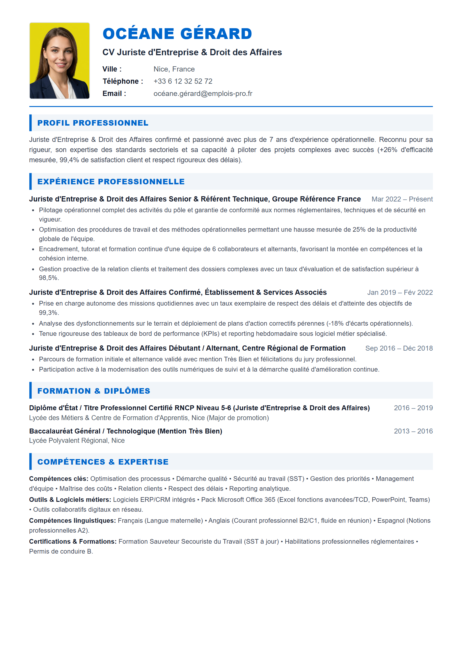 Juriste d'Entreprise & Droit des Affaires Resume Example