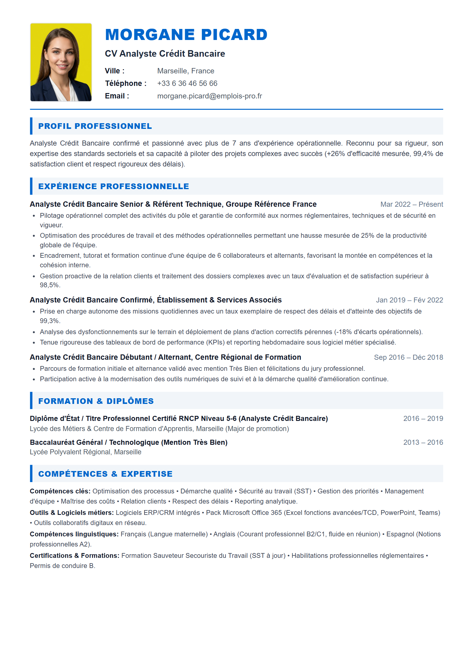 Analyste Crédit Bancaire Resume Example