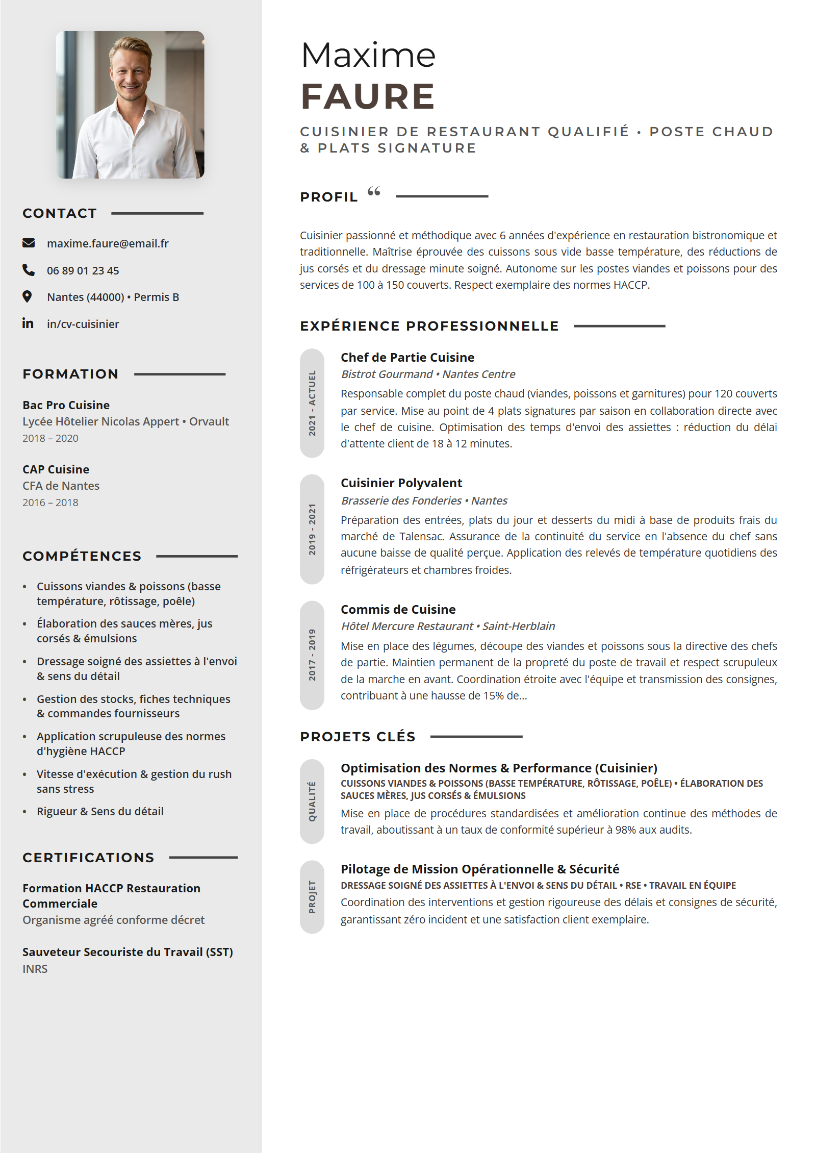 Exemple de CV Cuisinier