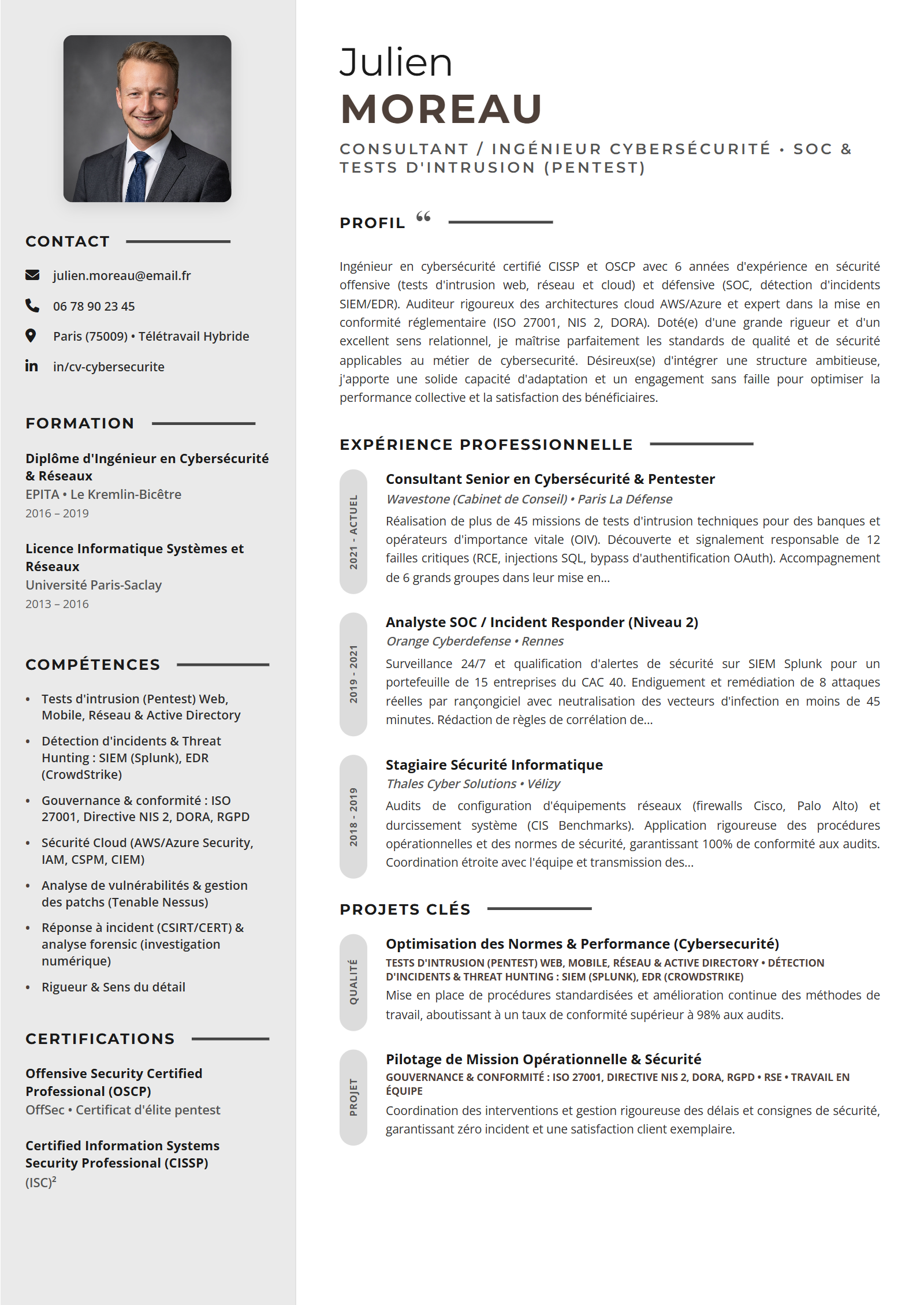 Exemple de CV Cybersecurité (Modèle Professionnel - Format A4)