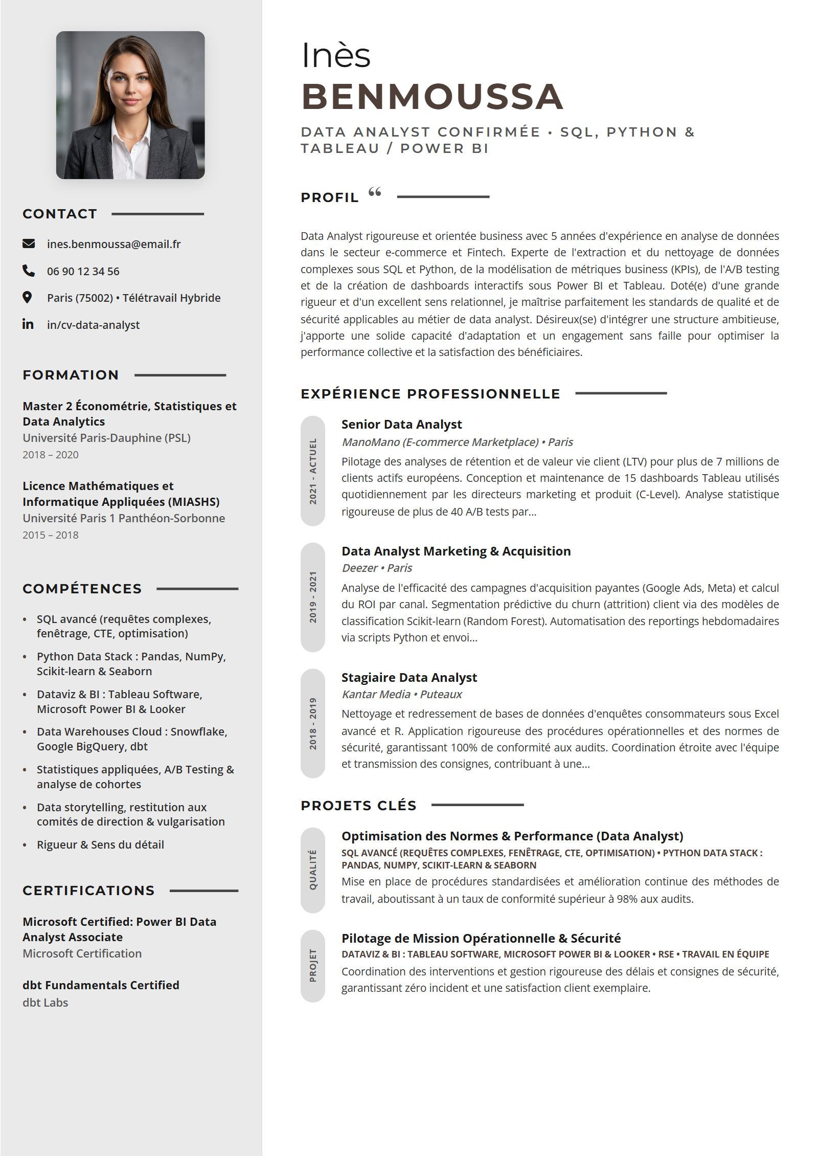 Exemple de CV Data Analyst (Modèle Professionnel - Format A4)