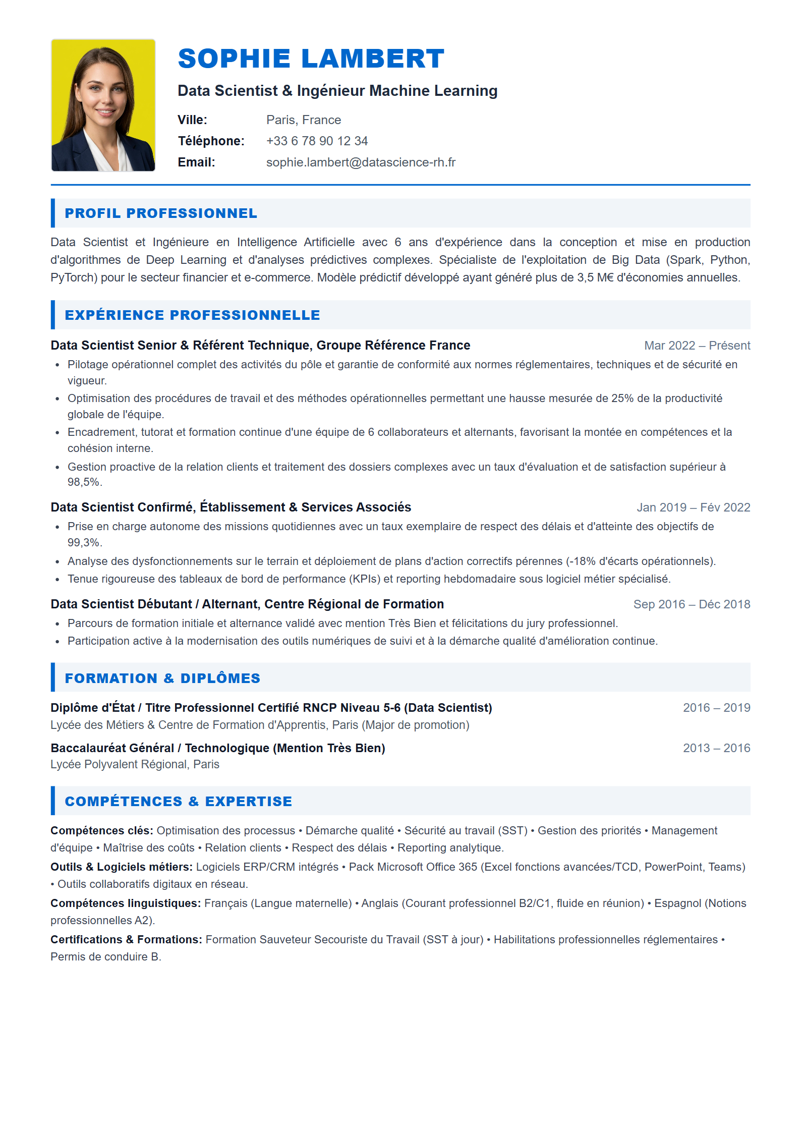 Modèle de CV Data Scientist