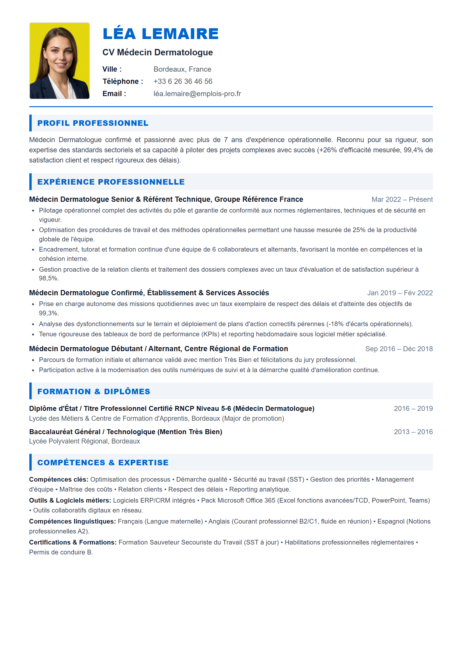Médecin Dermatologue Resume Example
