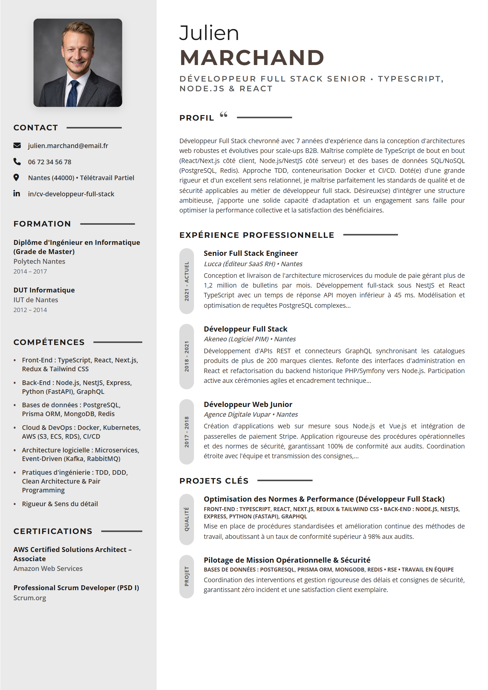 Exemple de CV Développeur Full Stack (Modèle Professionnel - Format A4)