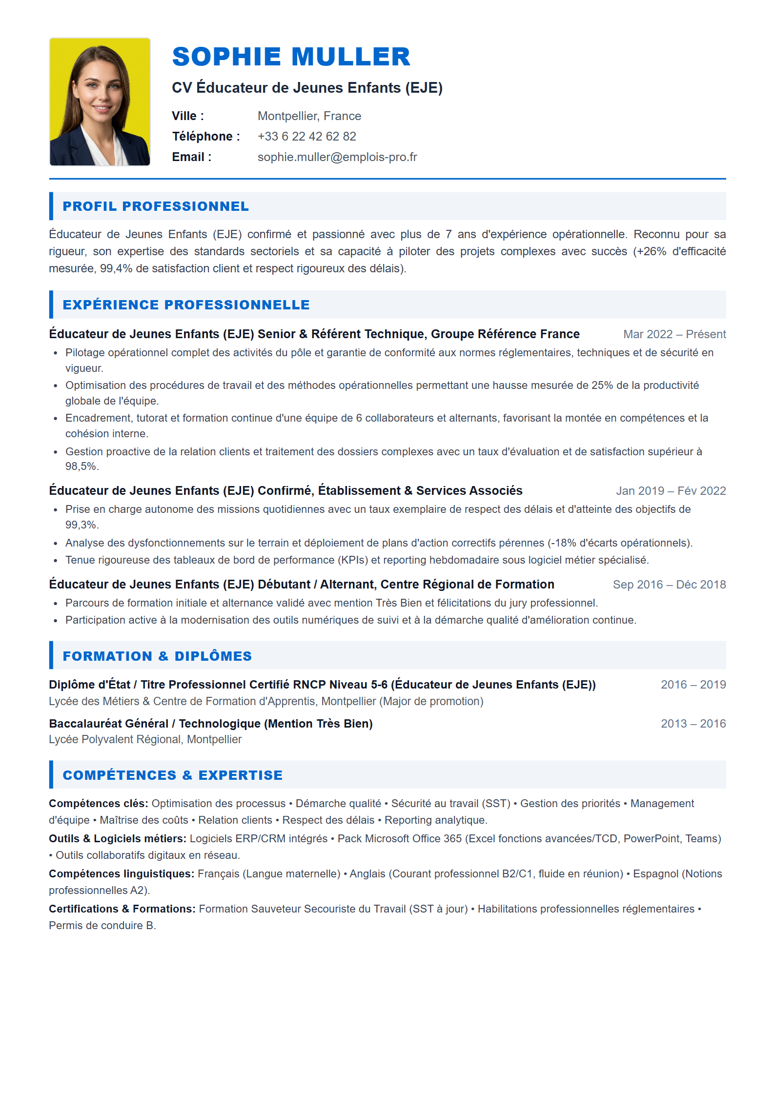 Éducateur de Jeunes Enfants (EJE) Resume Example