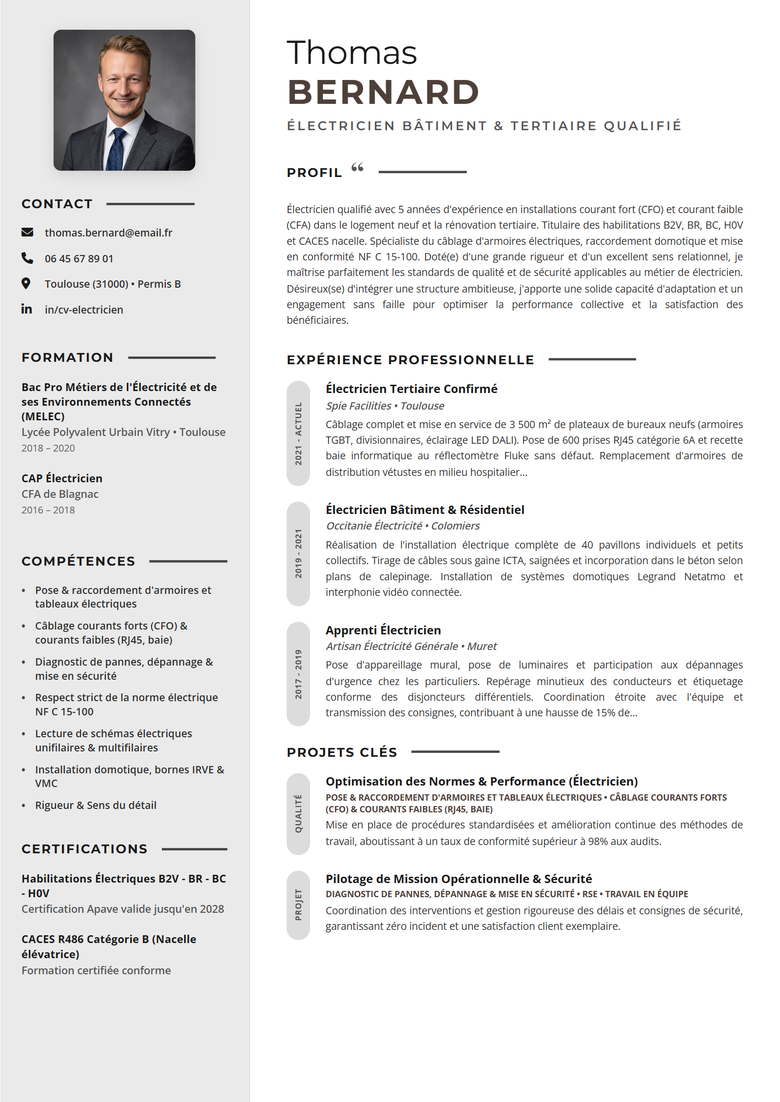 Exemple de CV Électricien