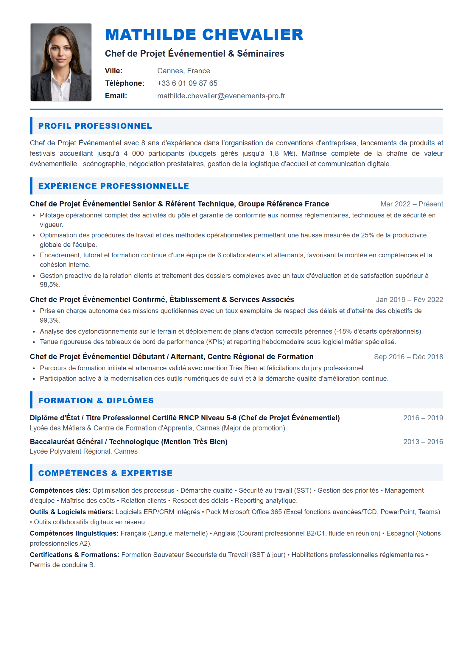 Modèle de CV Chef de Projet Événementiel