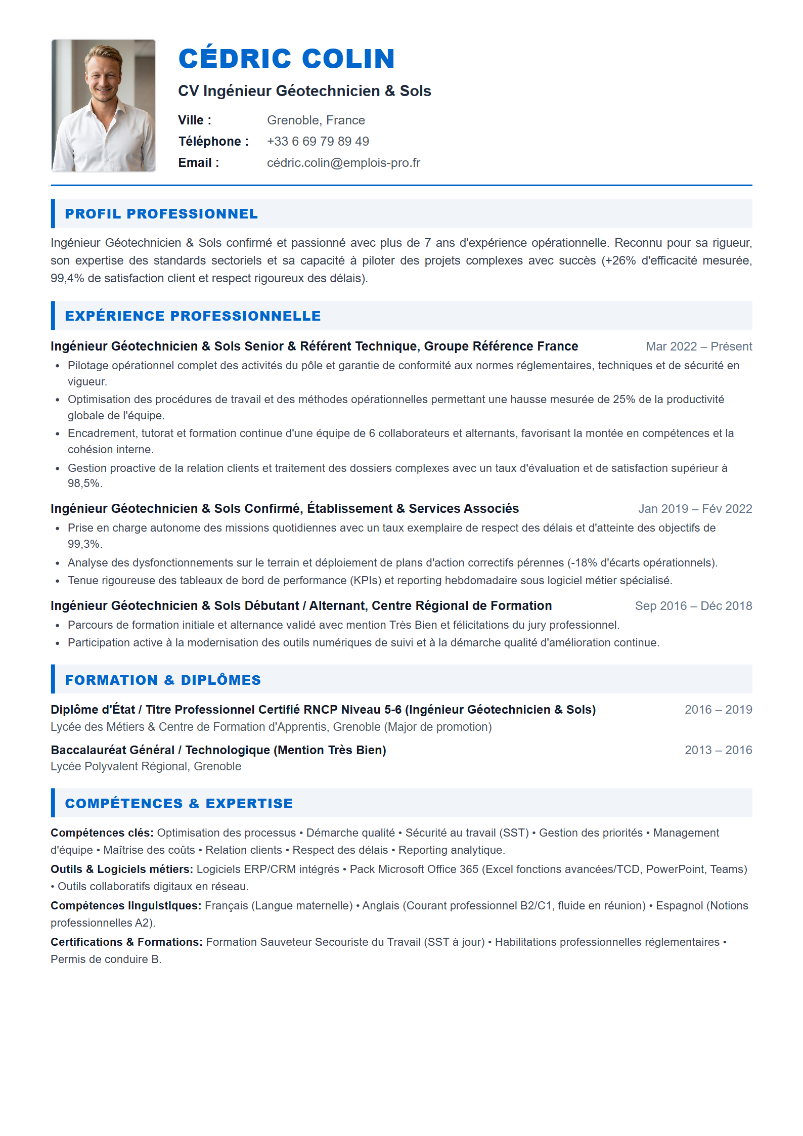 Ingénieur Géotechnicien & Sols Resume Example