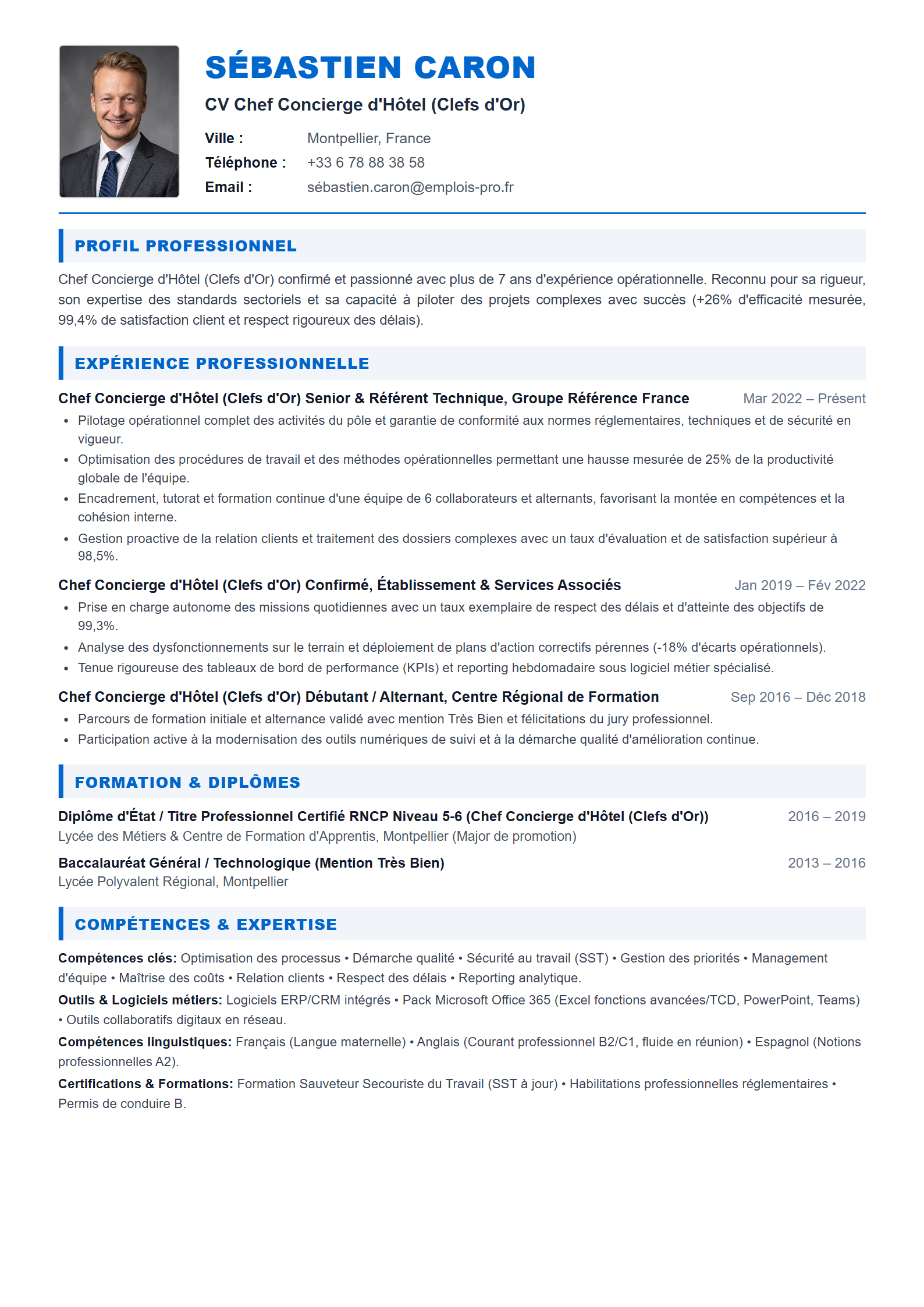 Chef Concierge d'Hôtel (Clefs d'Or) Resume Example