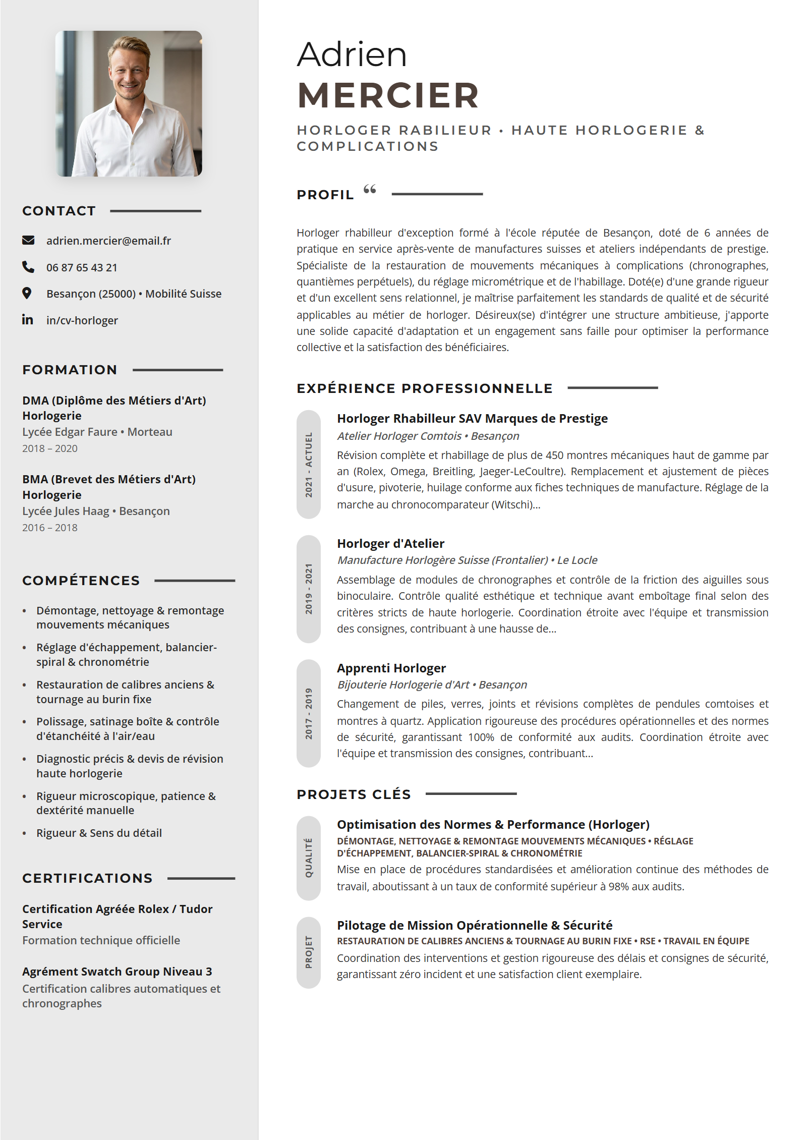 Exemple de CV Horloger