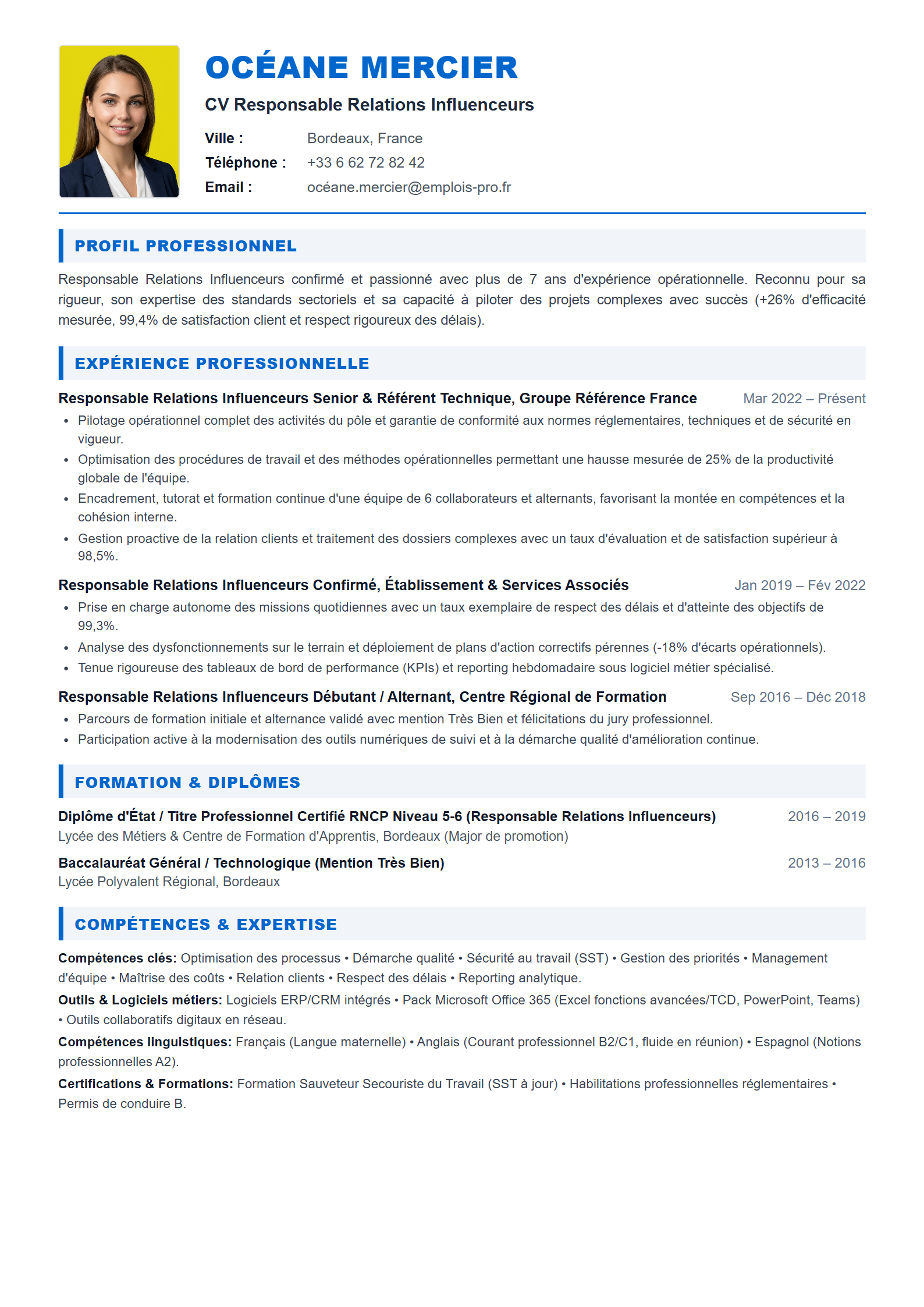 Responsable Relations Influenceurs Resume Example