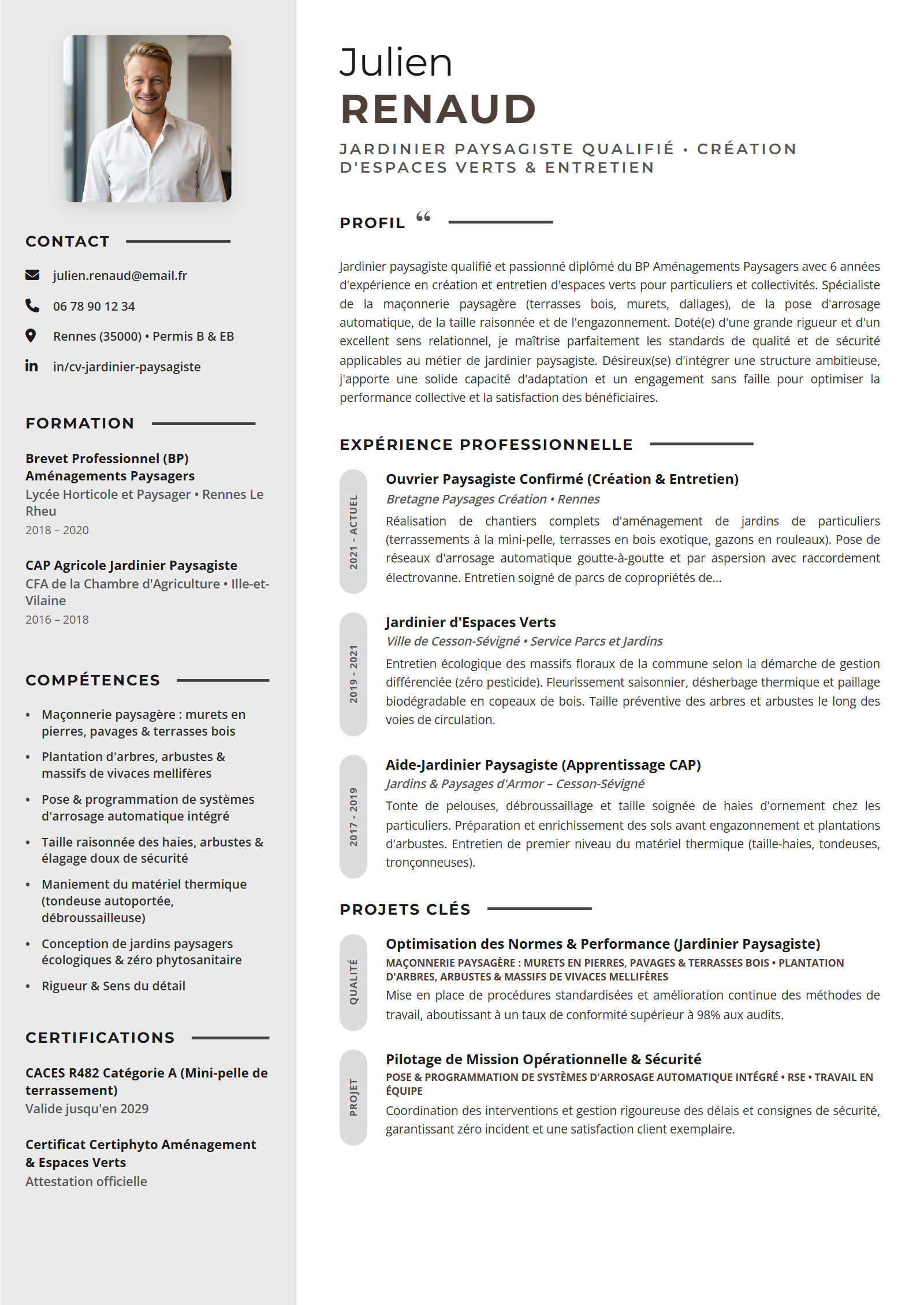 Exemple de CV Jardinier Paysagiste