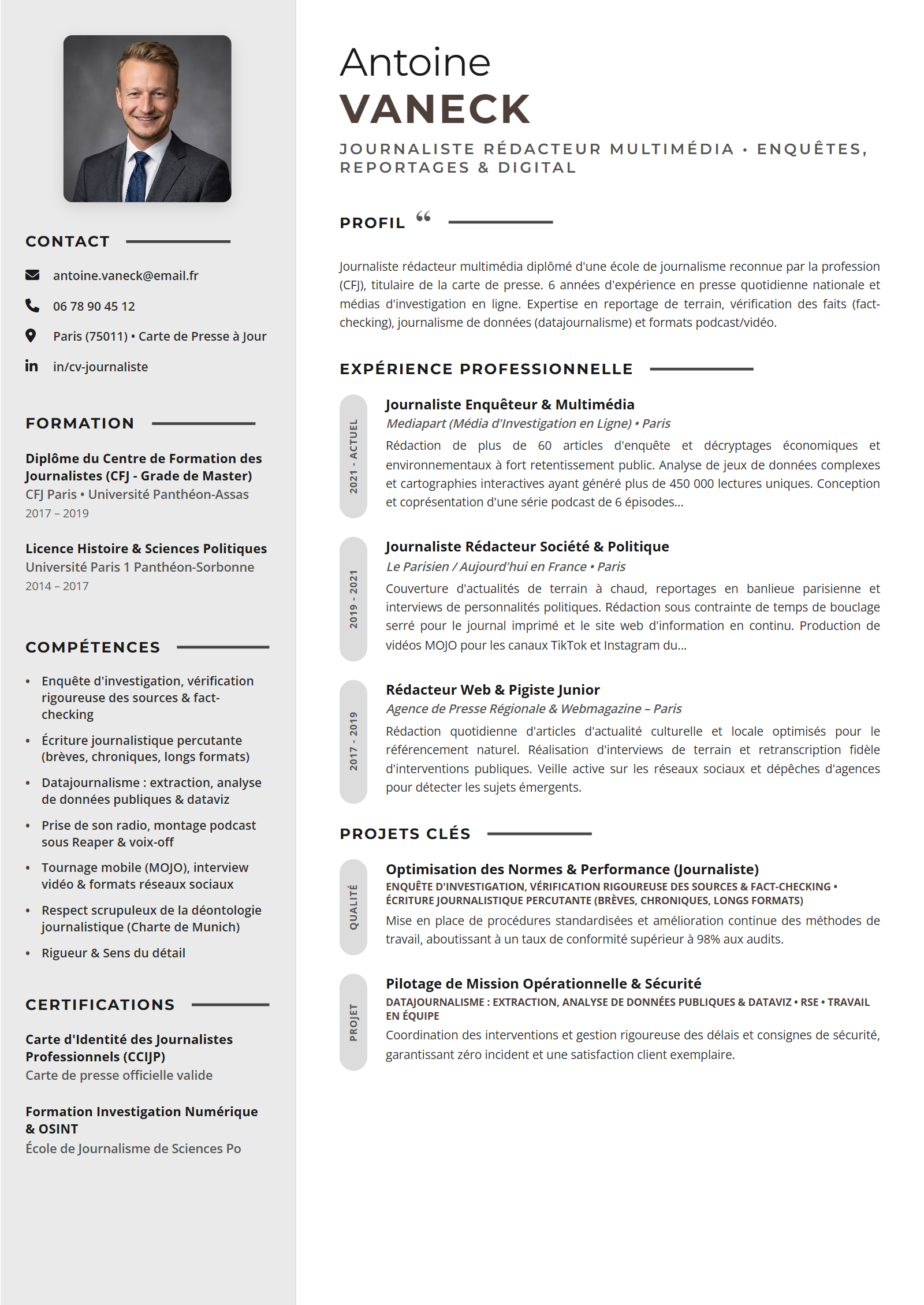 Exemple de CV Journaliste (Modèle Professionnel - Format A4)