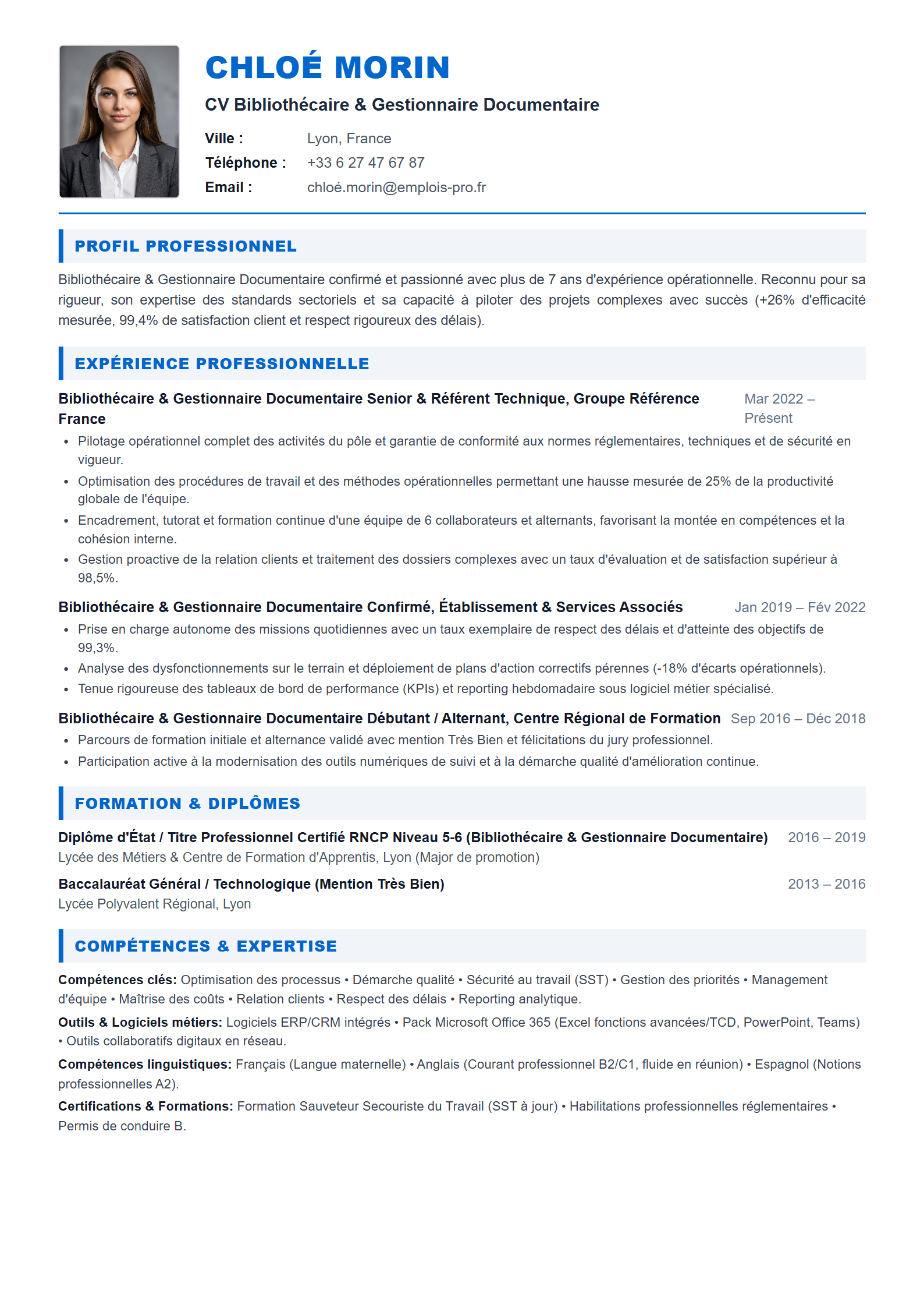 Bibliothécaire & Gestionnaire Documentaire Resume Example