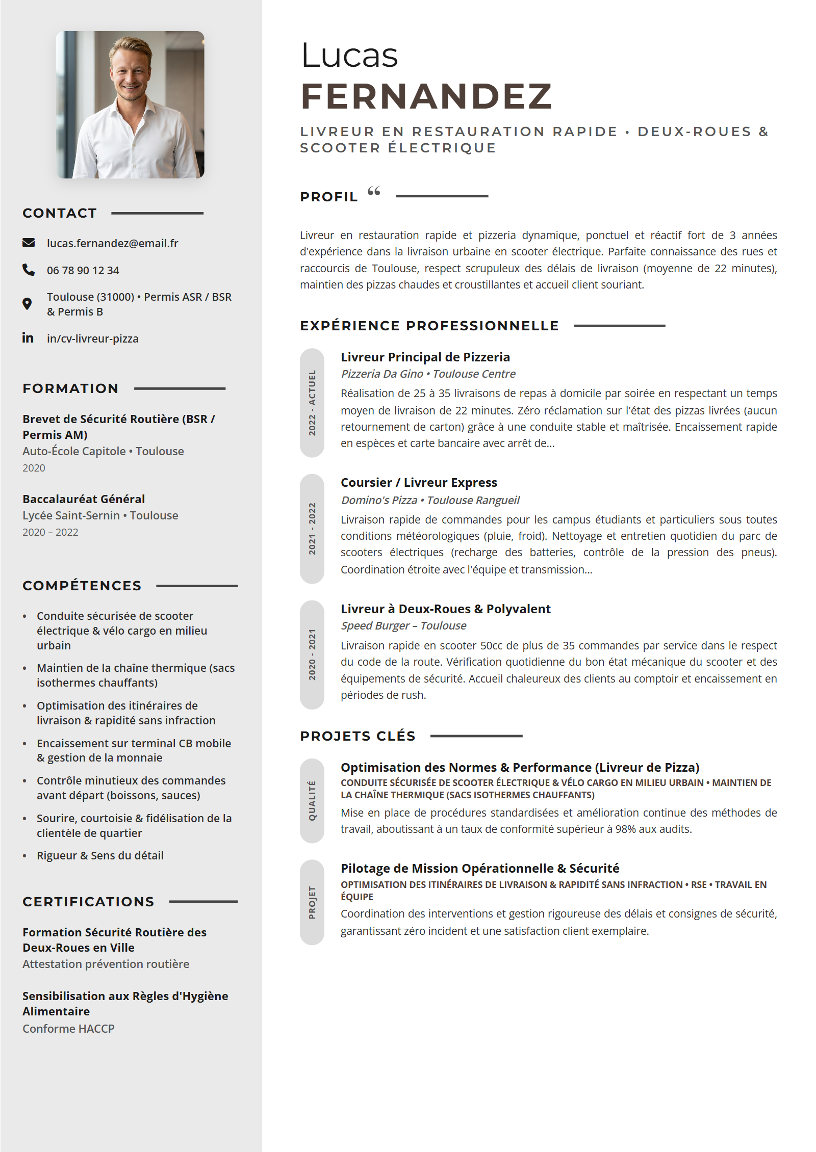 Exemple de CV Livreur de Pizza