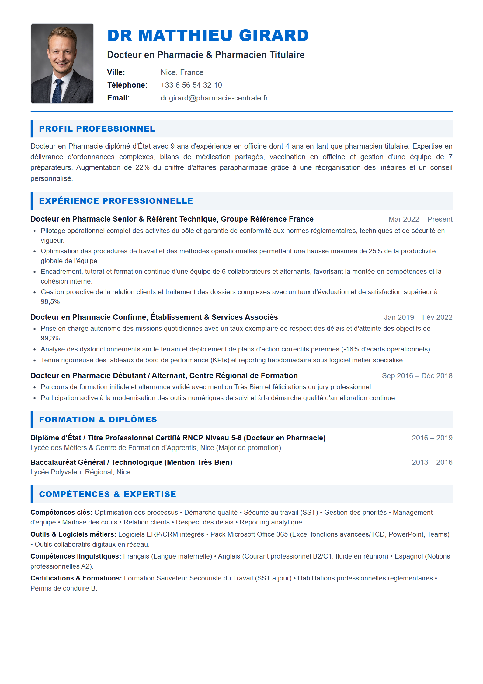 Modèle de CV Docteur en Pharmacie