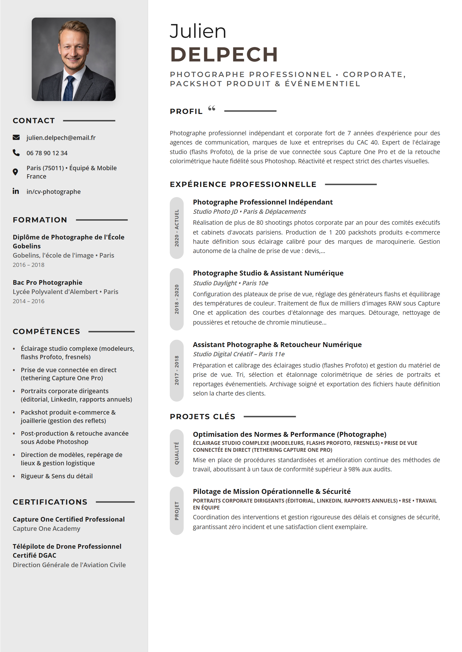 Exemple de CV Photographe (Modèle Professionnel - Format A4)