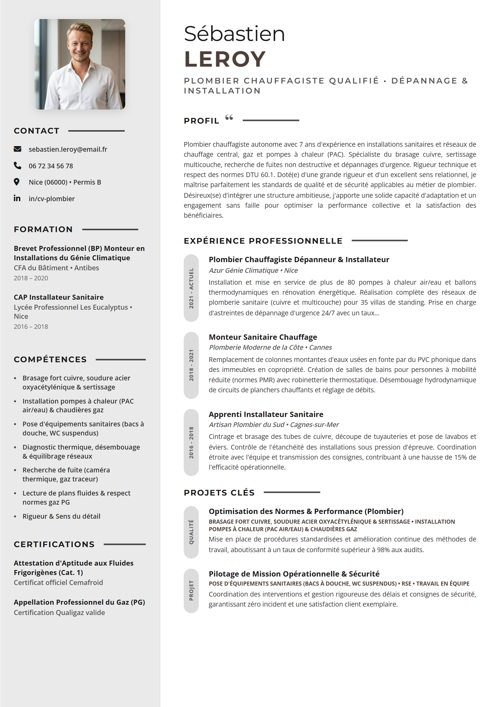 Exemple de CV Plombier