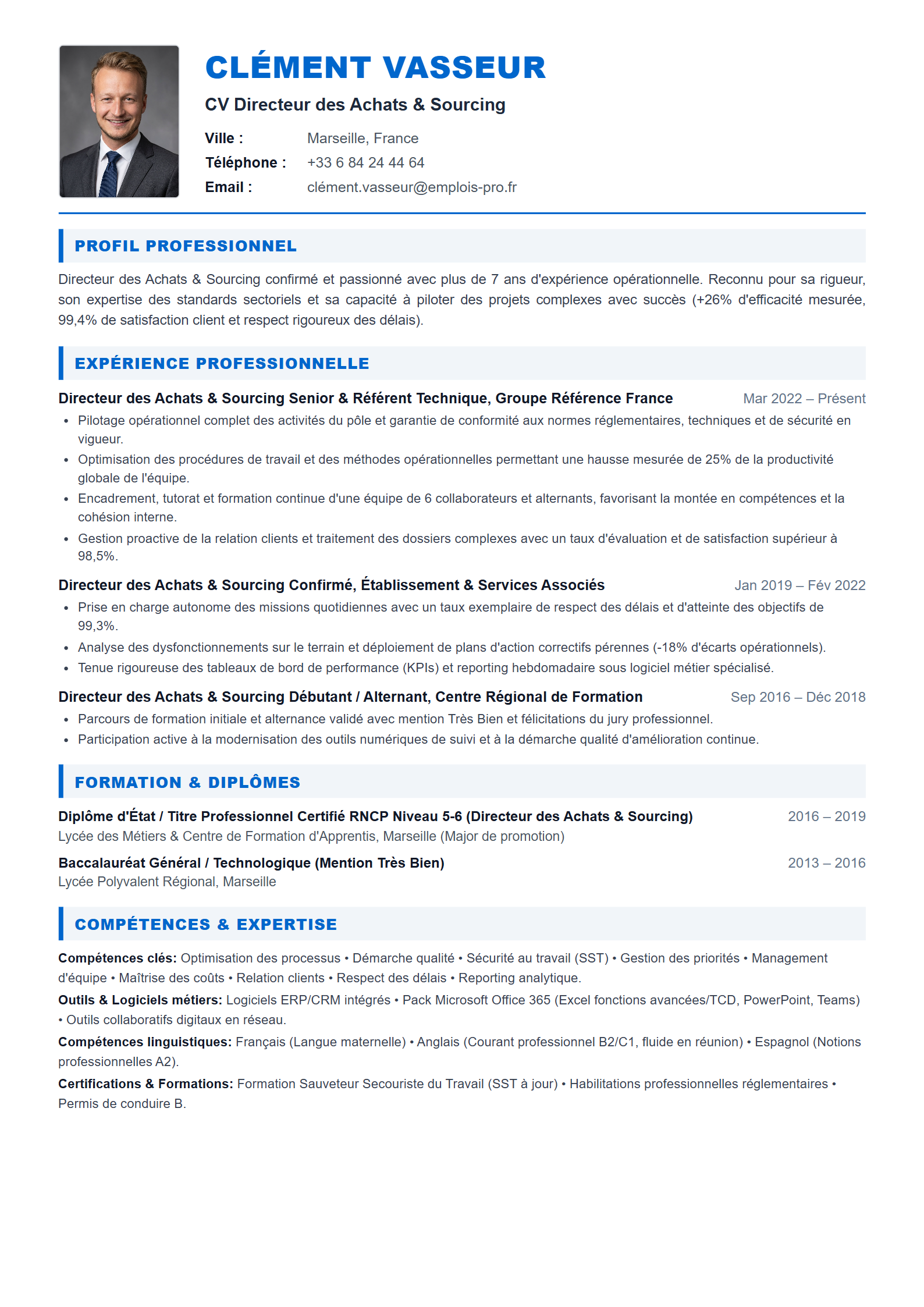 Directeur des Achats & Sourcing Resume Example