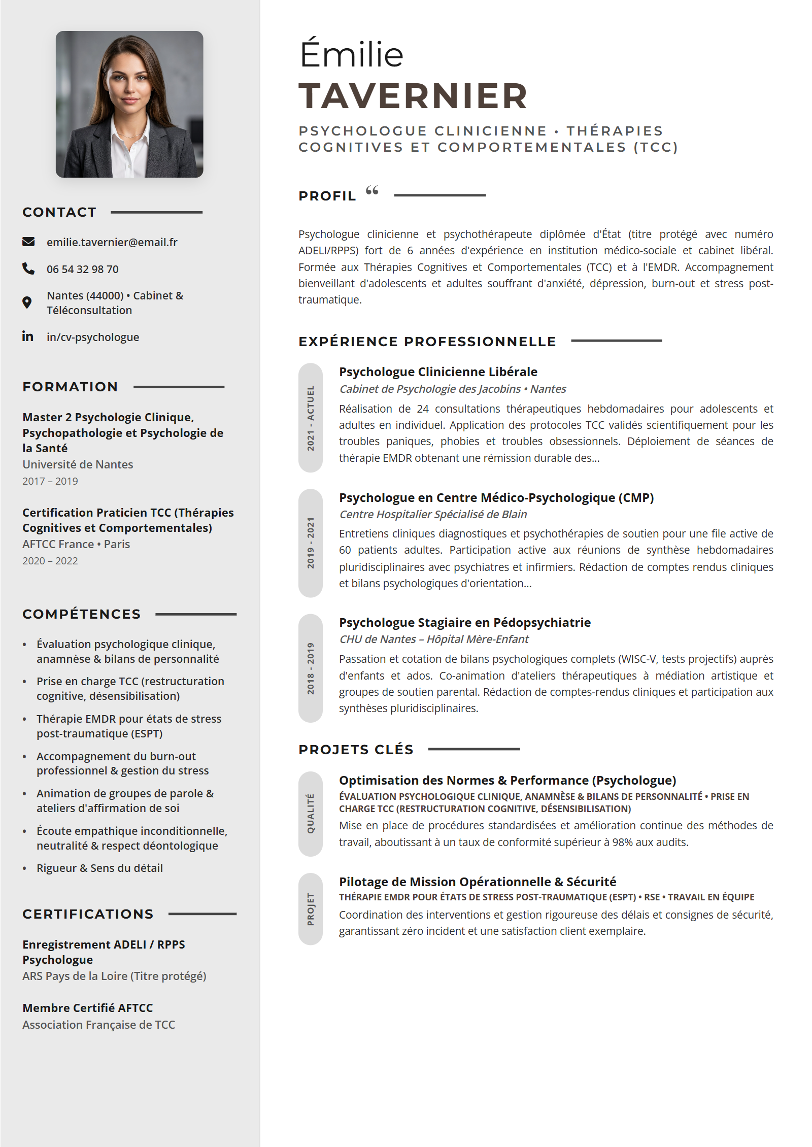 Exemple de CV Psychologue (Modèle Professionnel - Format A4)