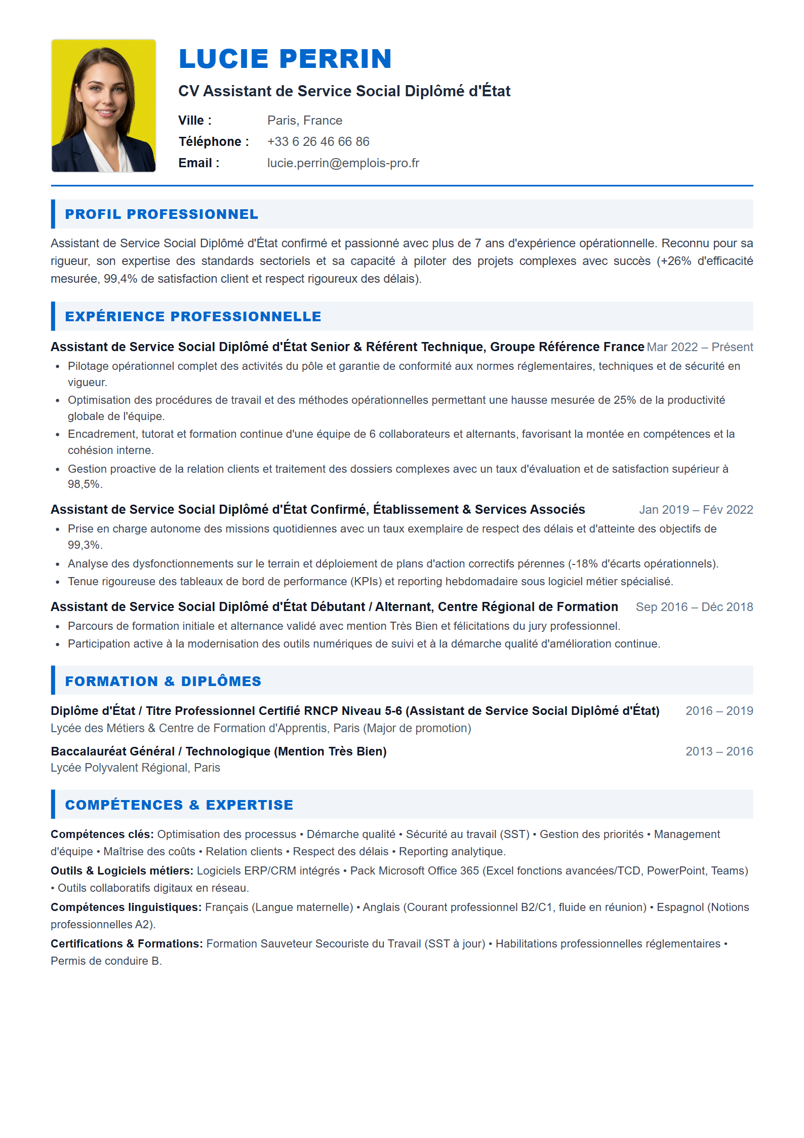 Assistant de Service Social Diplômé d'État Resume Example