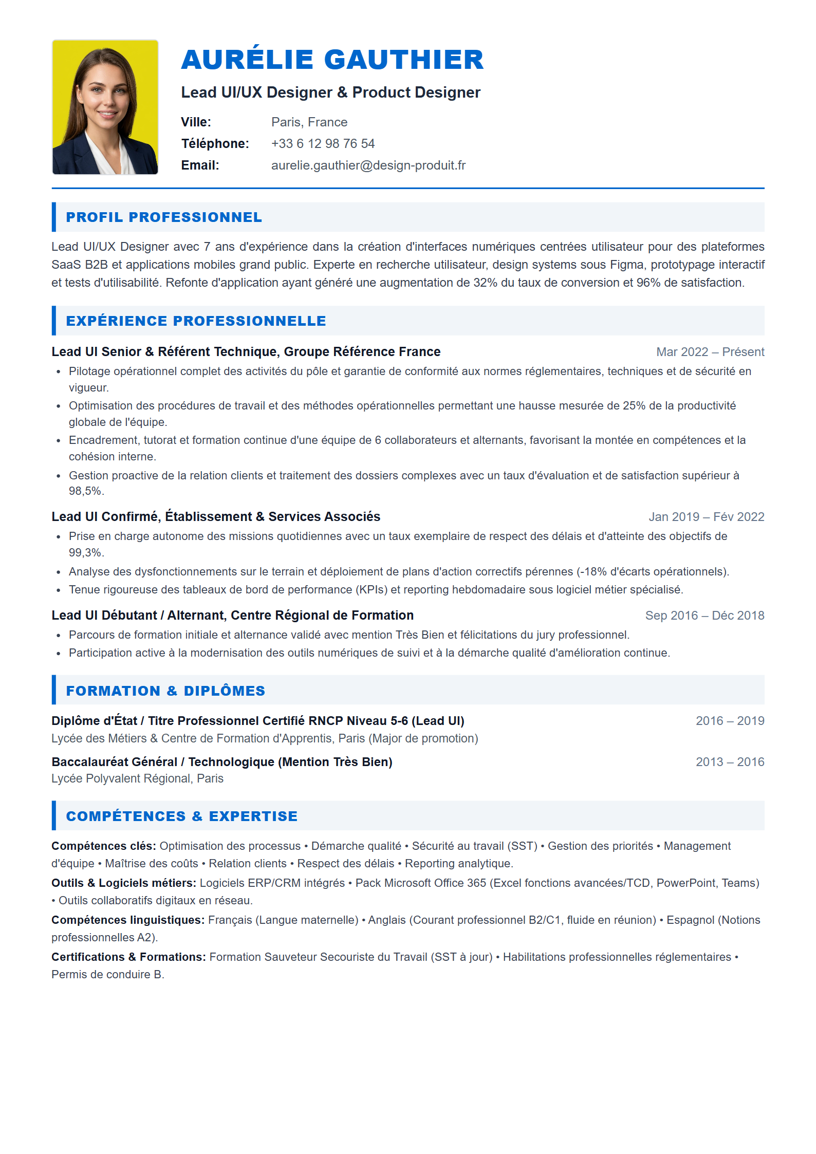Modèle de CV Lead UI