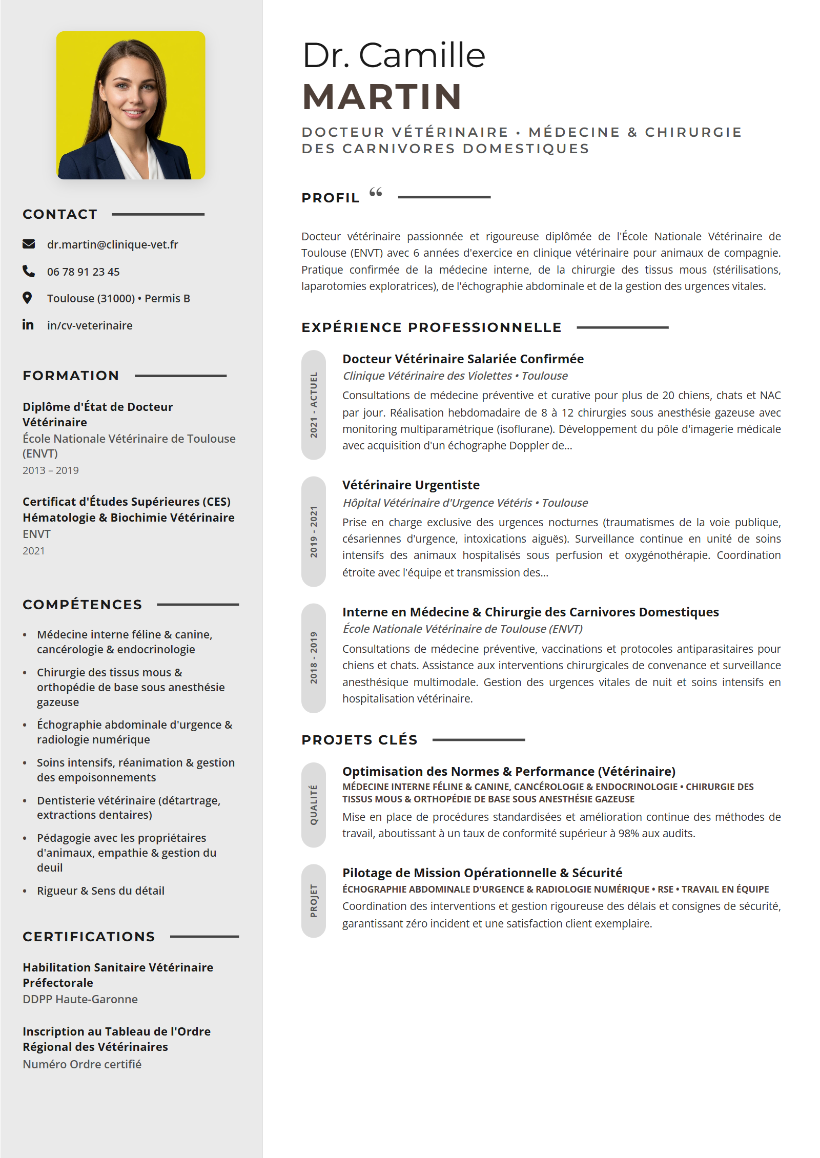 Exemple de CV Vétérinaire