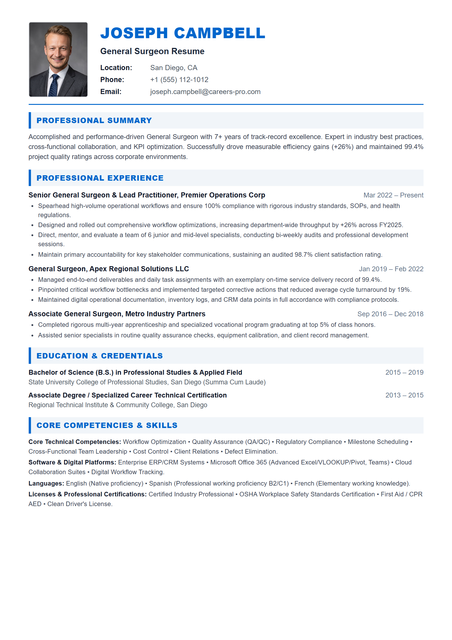 General Surgeon Resume Example