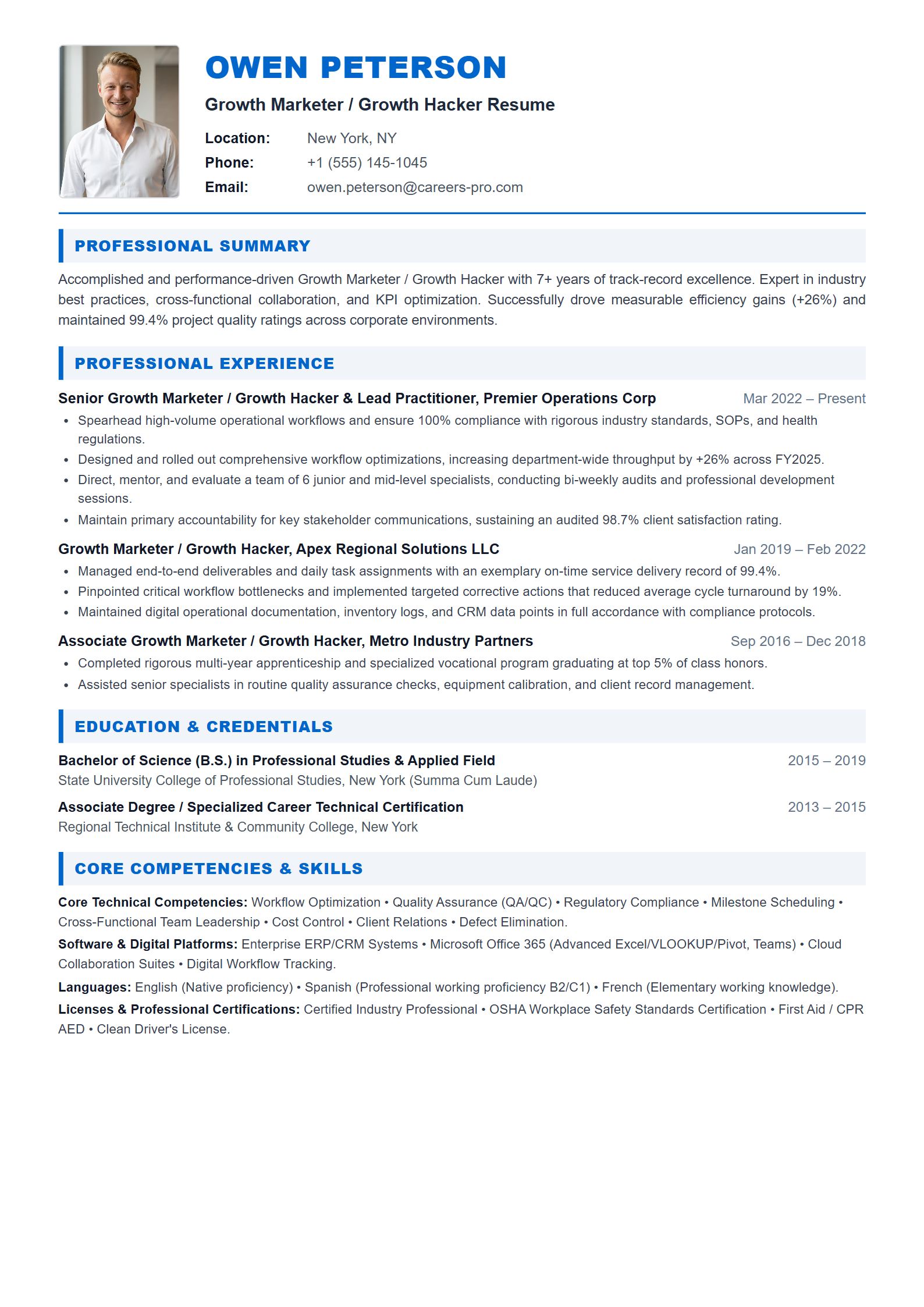 Growth Marketer / Growth Hacker Resume Example