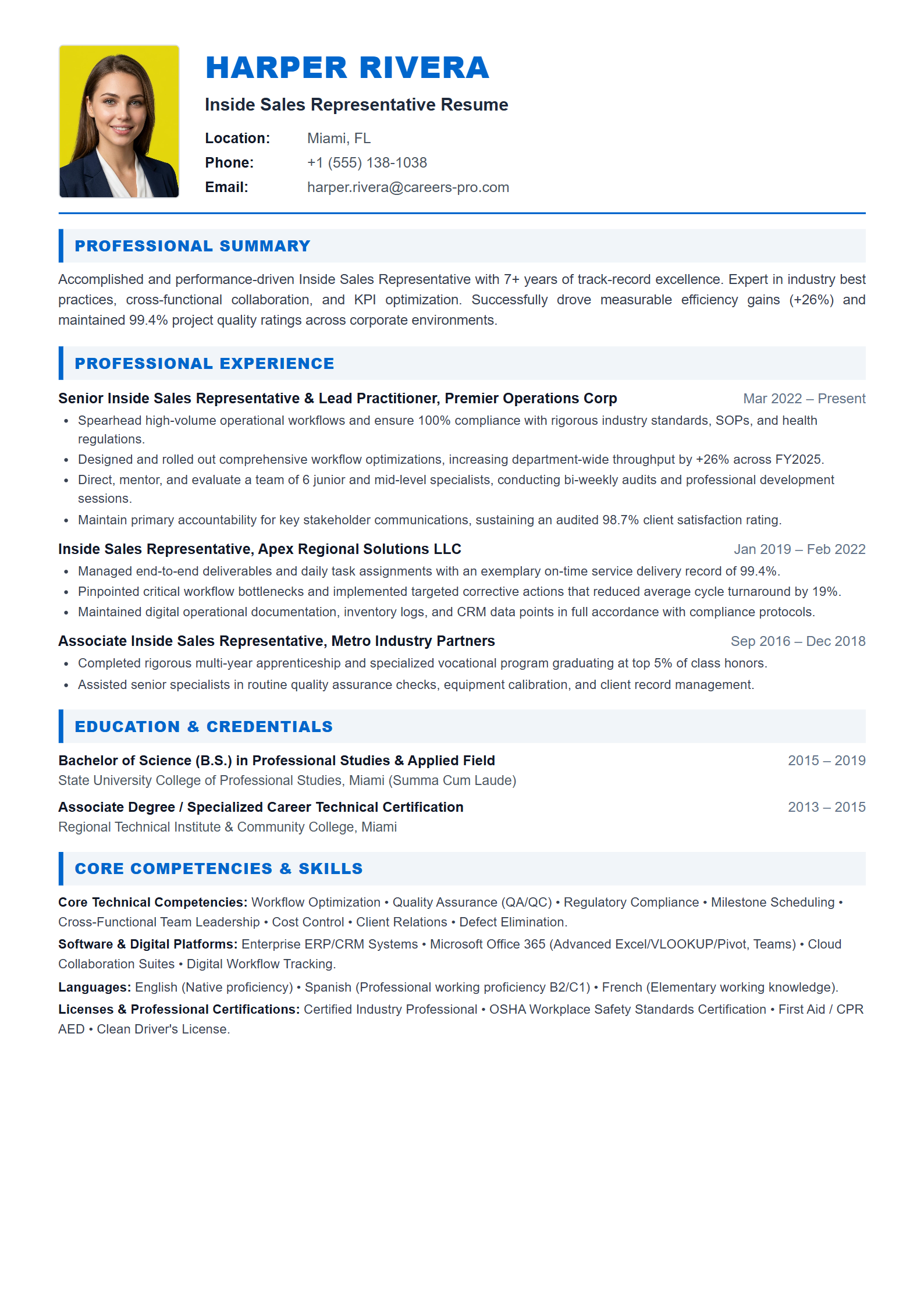 Inside Sales Representative Resume Example