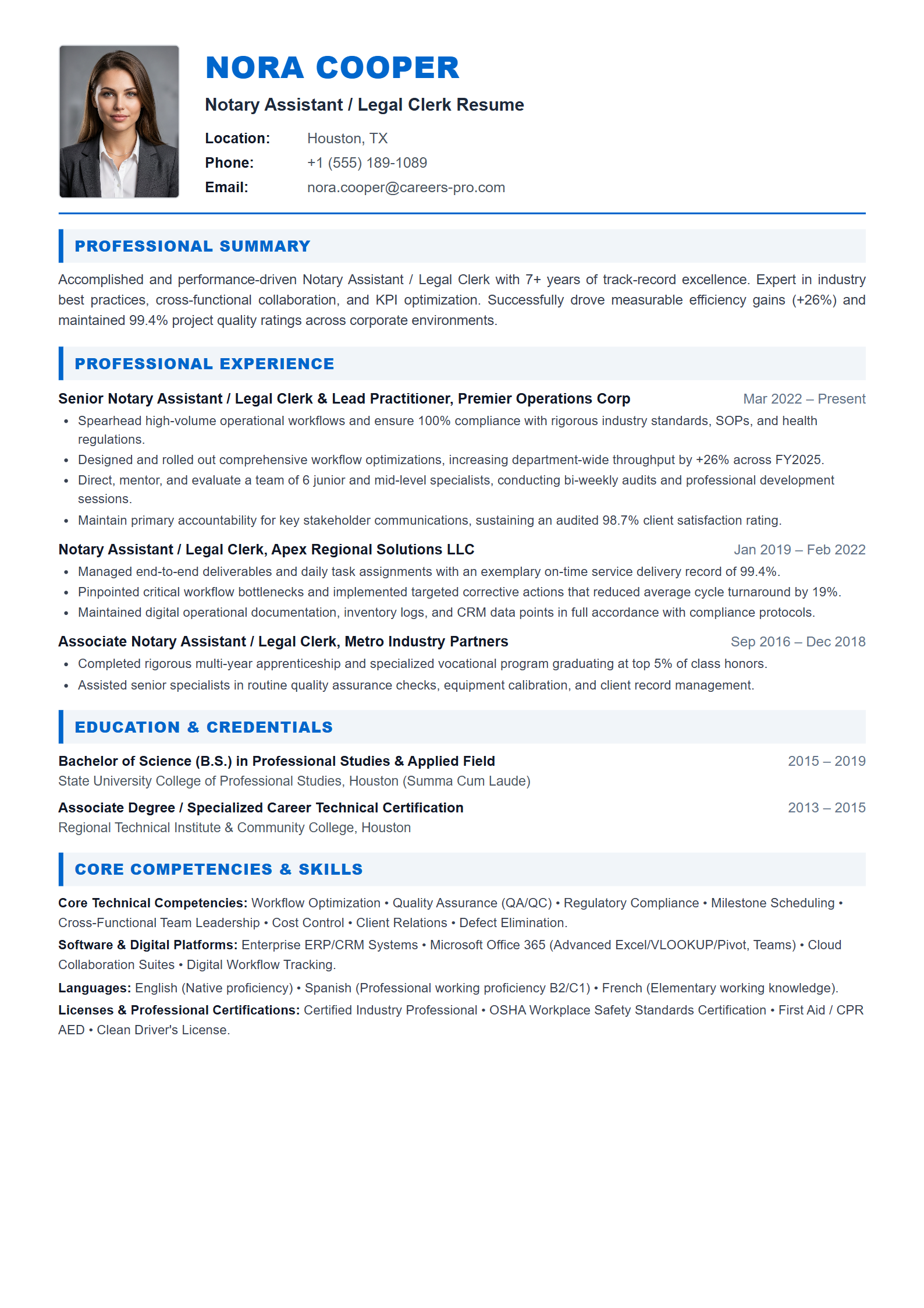 Notary Assistant / Legal Clerk Resume Example