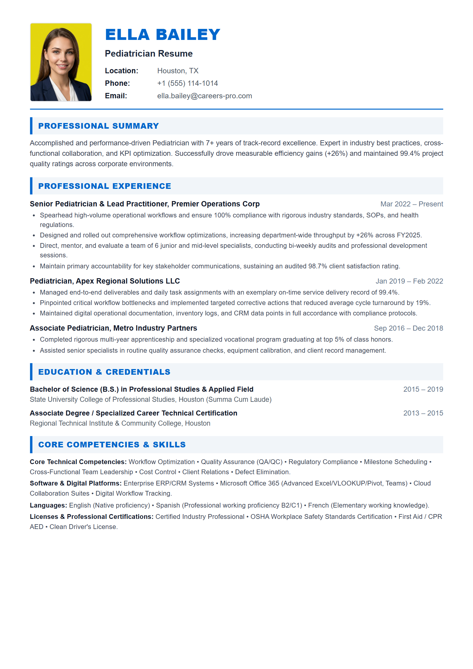 Pediatrician Resume Example