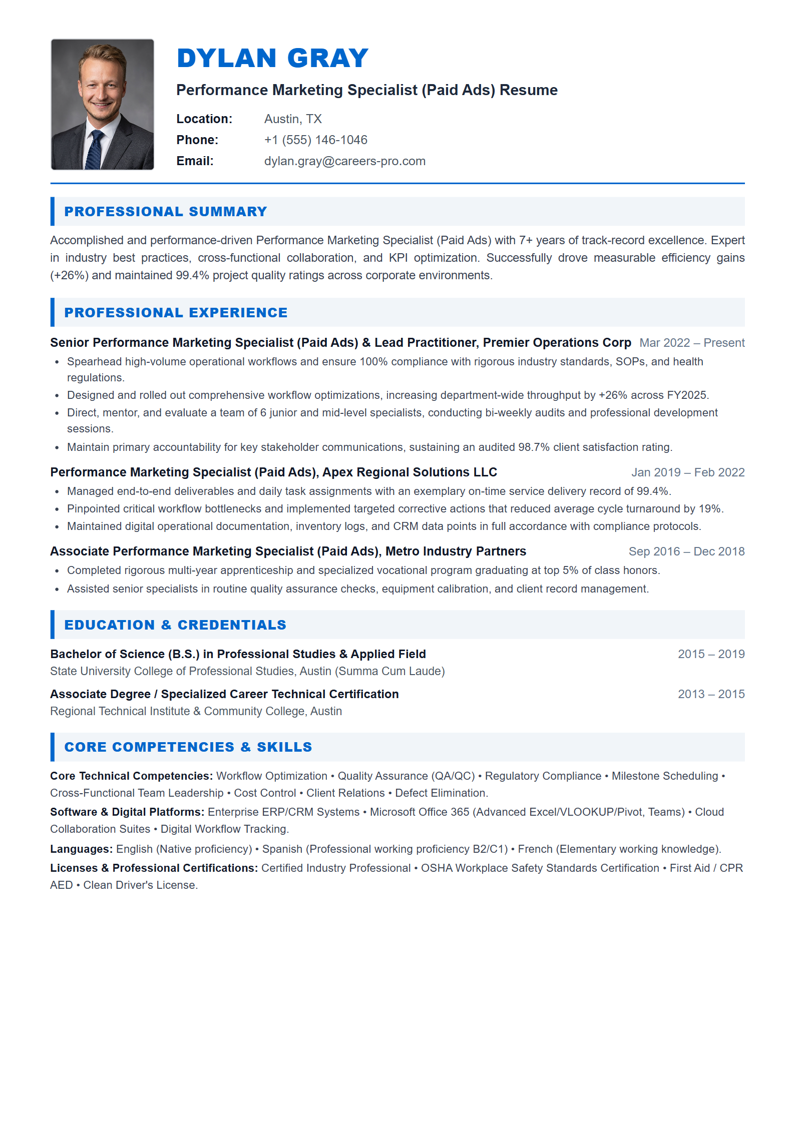 Performance Marketing Specialist (Paid Ads) Resume Example