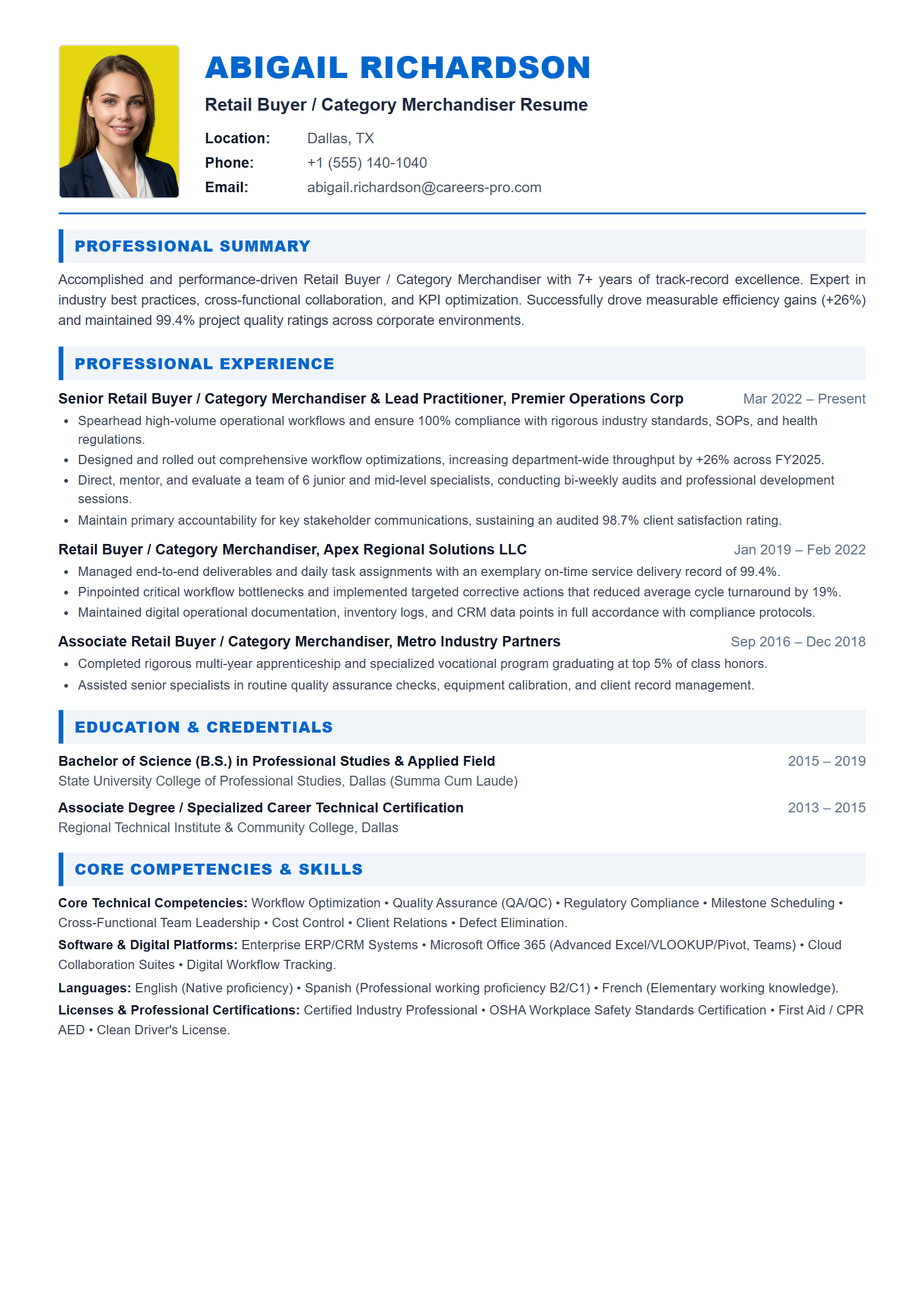 Retail Buyer / Category Merchandiser Resume Example