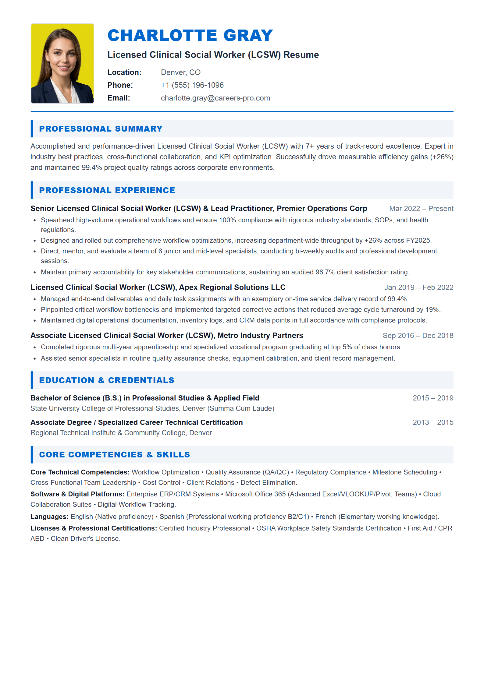 Licensed Clinical Social Worker (LCSW) Resume Example