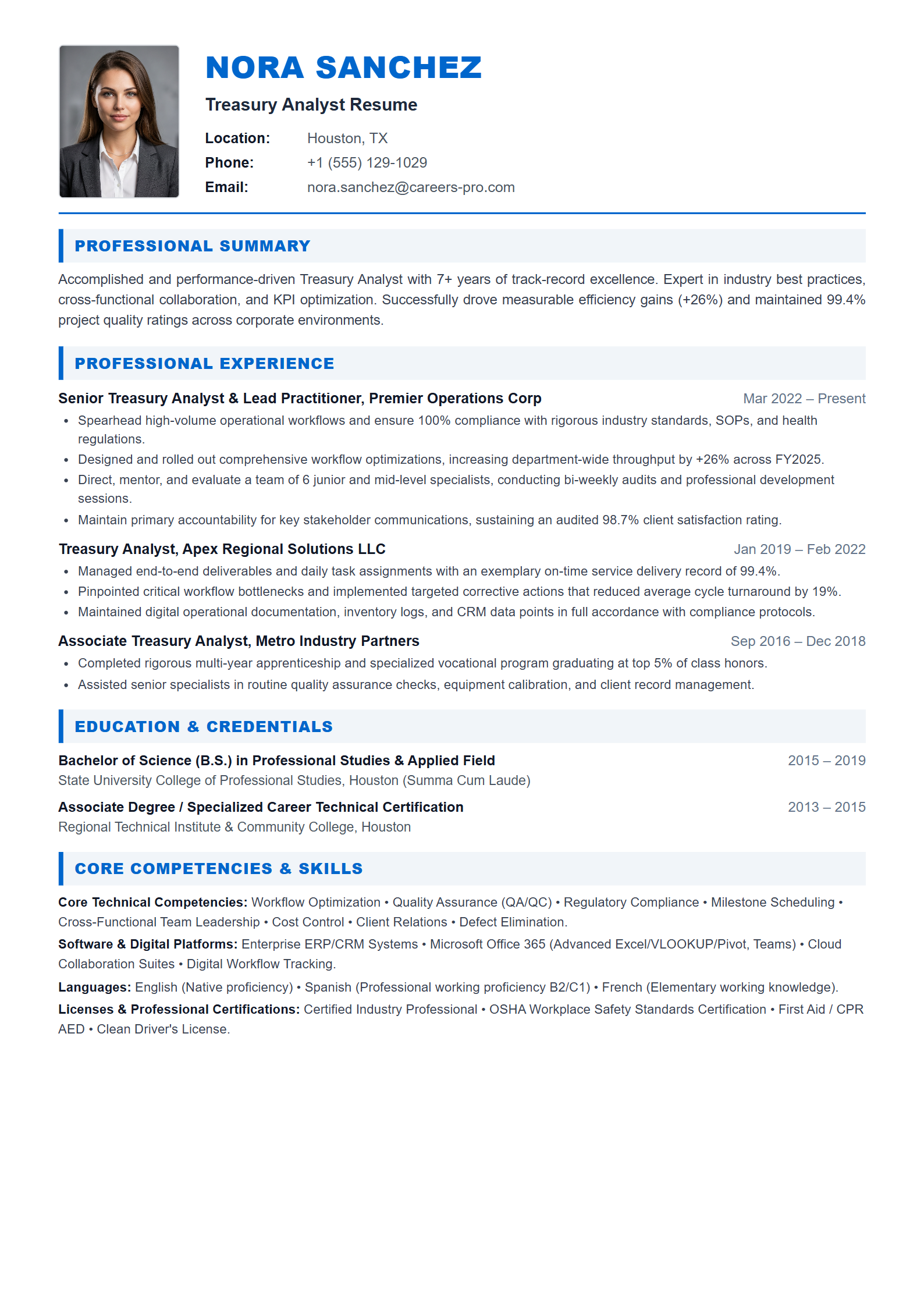 Treasury Analyst Resume Example
